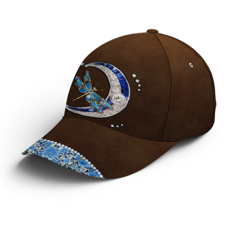 Dragonfly Crescent Jewel Leather Style Baseball Cap Coolspod