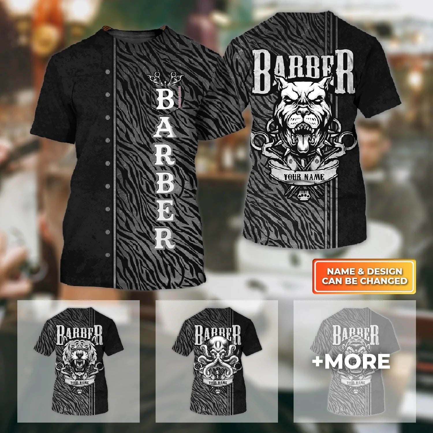 Personalized 3D All Over Print Barber Shirt/ Barber Shop Animal Gang Tshirt/ Barber Gift/ Barbershop Uniform