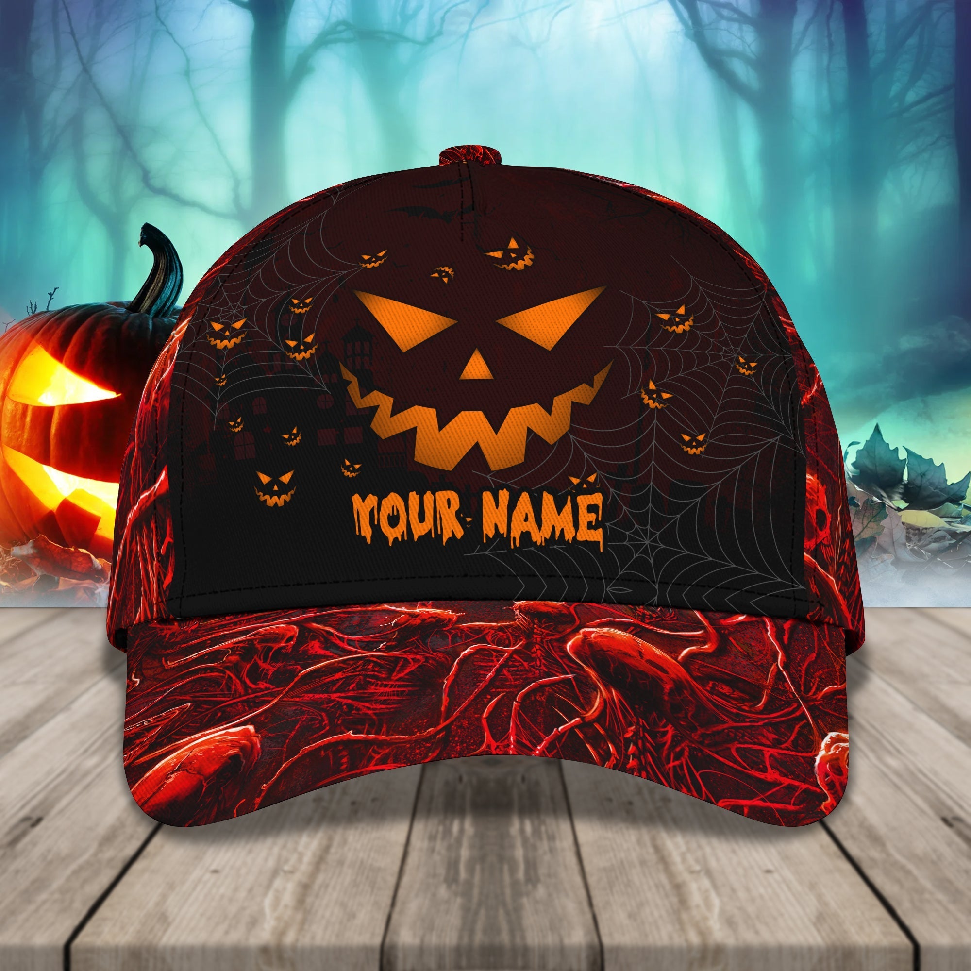 Pumpkin Halloween Hats Unisex Customizable Sayings Golf Hat 3d/ Cap with Adjustable Hat for Mens Womens