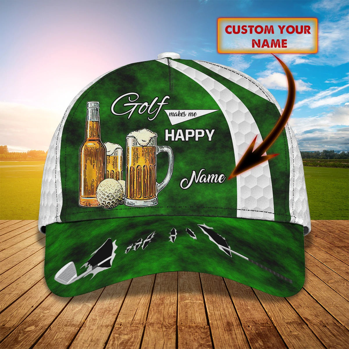 Custom Name Green Cap Golf Woman/ Classic 3D Cap Hat For Golfer/ Green Golf Cap Hat