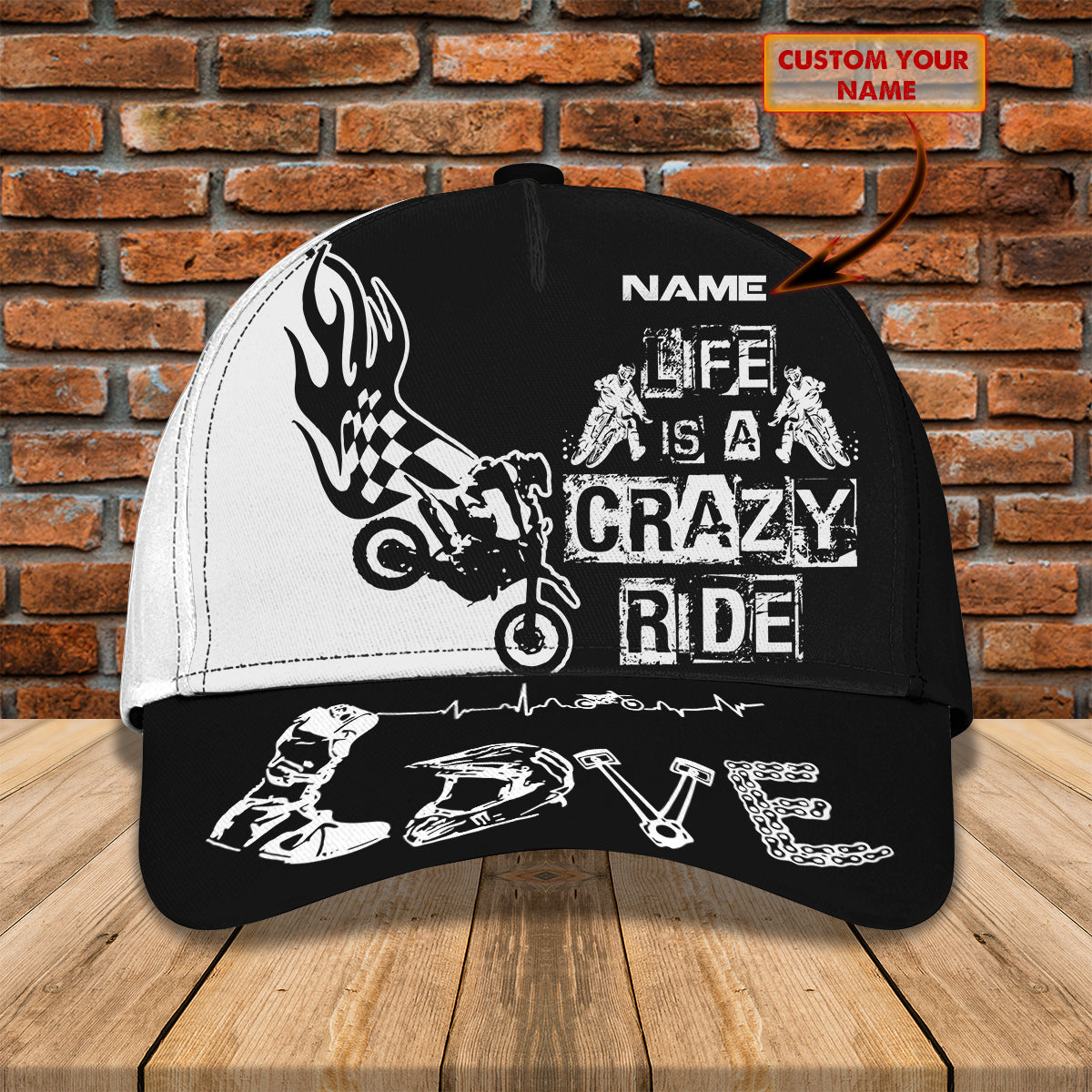 Personalized Motorcycle Racing 3D Full Printed Cap Hat/ Life Is A Crazy Ride Baseball Cap Hat