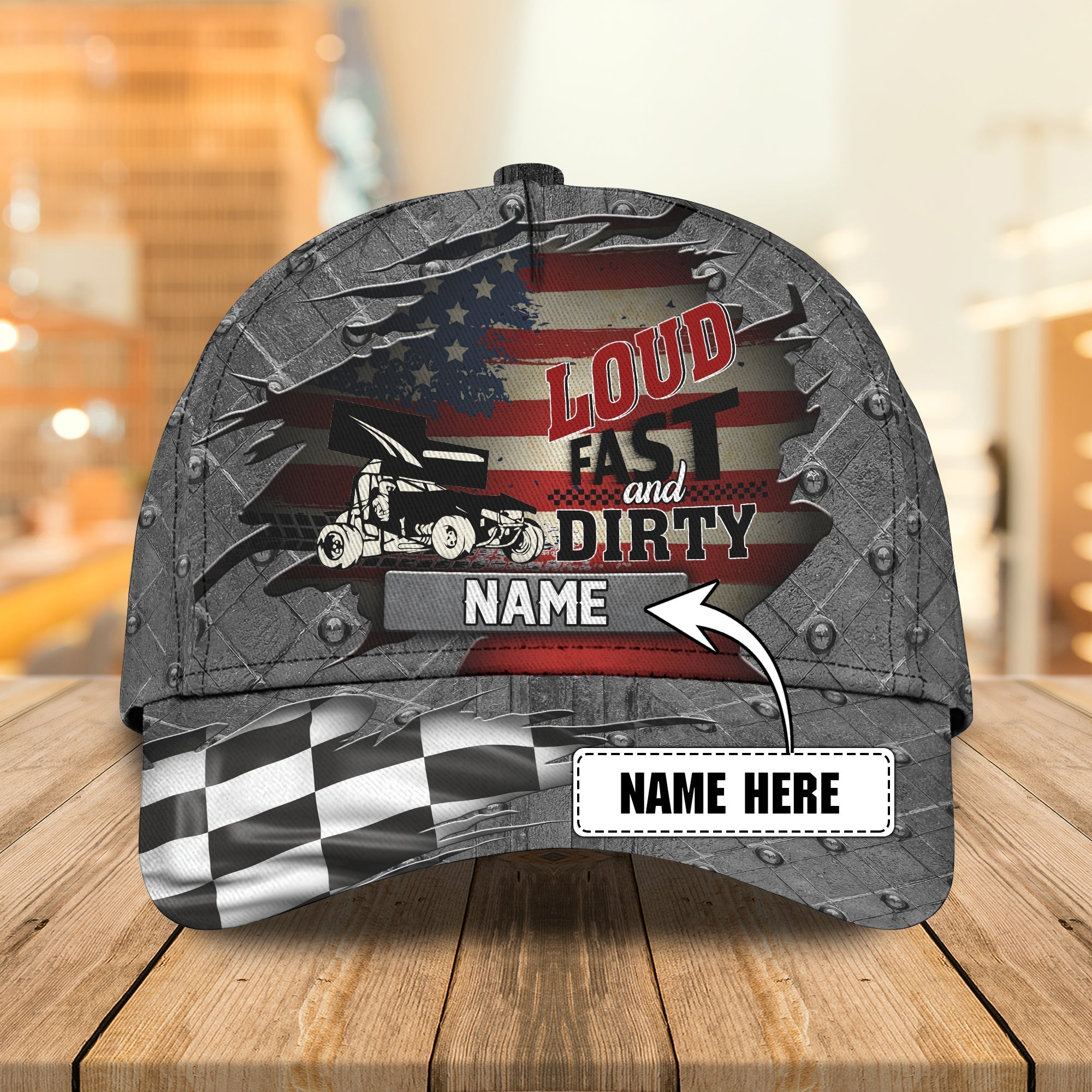 Personalized 3D Full Print Baseball Cap/ America Dirty Track Racing Cap Hat/ Racing Hat/ Dirty Track Racing Cap