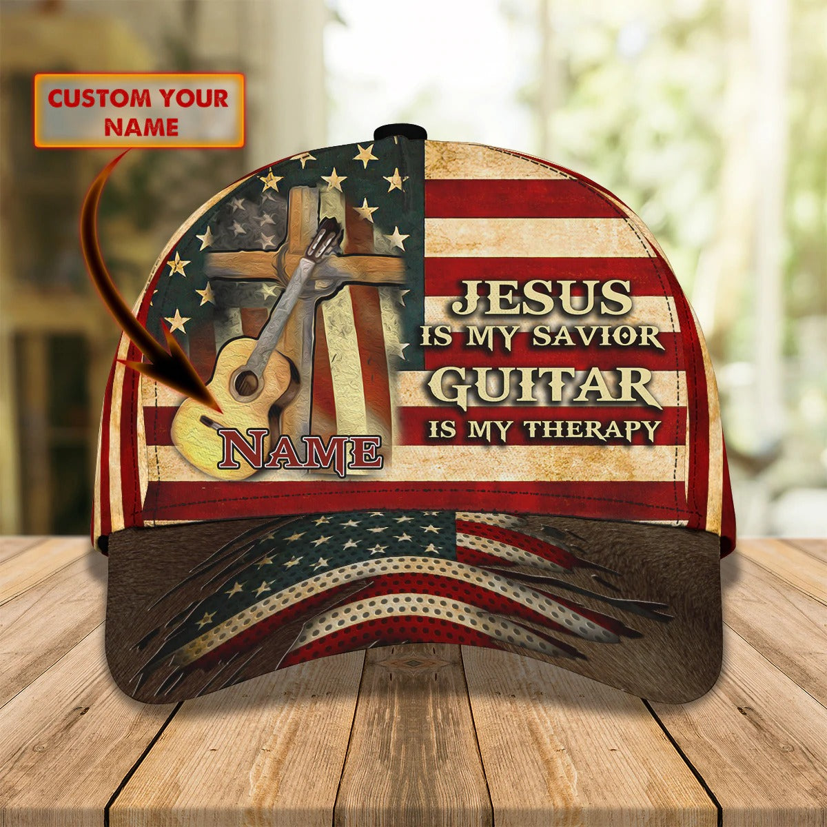 Jesus Is My Savivor Guitar Is My Therapy Personalized Name Cap For Guitar Man/ Jesus Guitar Cap Hat