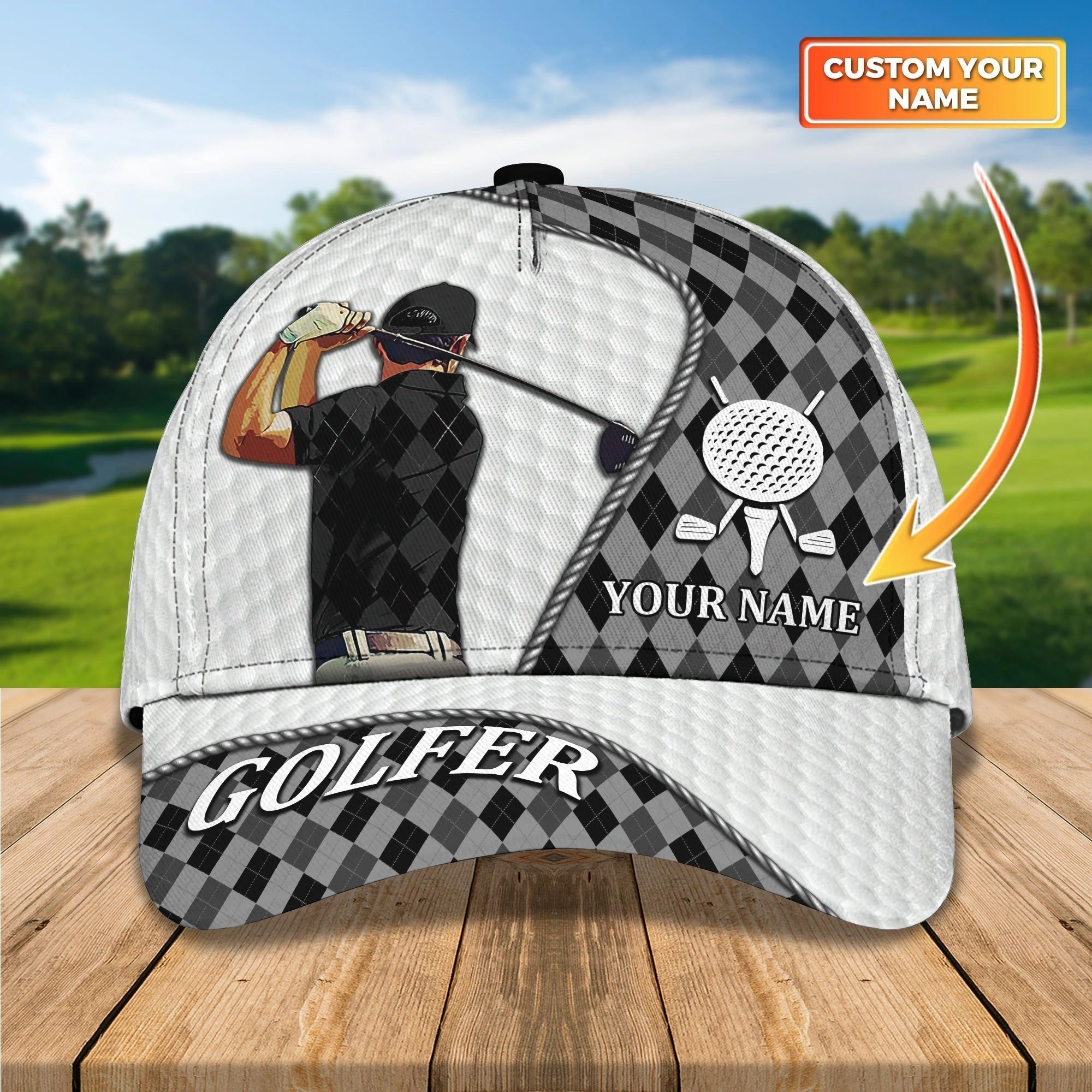 Personalized  Golf Mens Cap Hat Full Printing/ 3D Baseball Cap For Gofler/ Dad Golf Gifts/ Father Day Golfer Gift