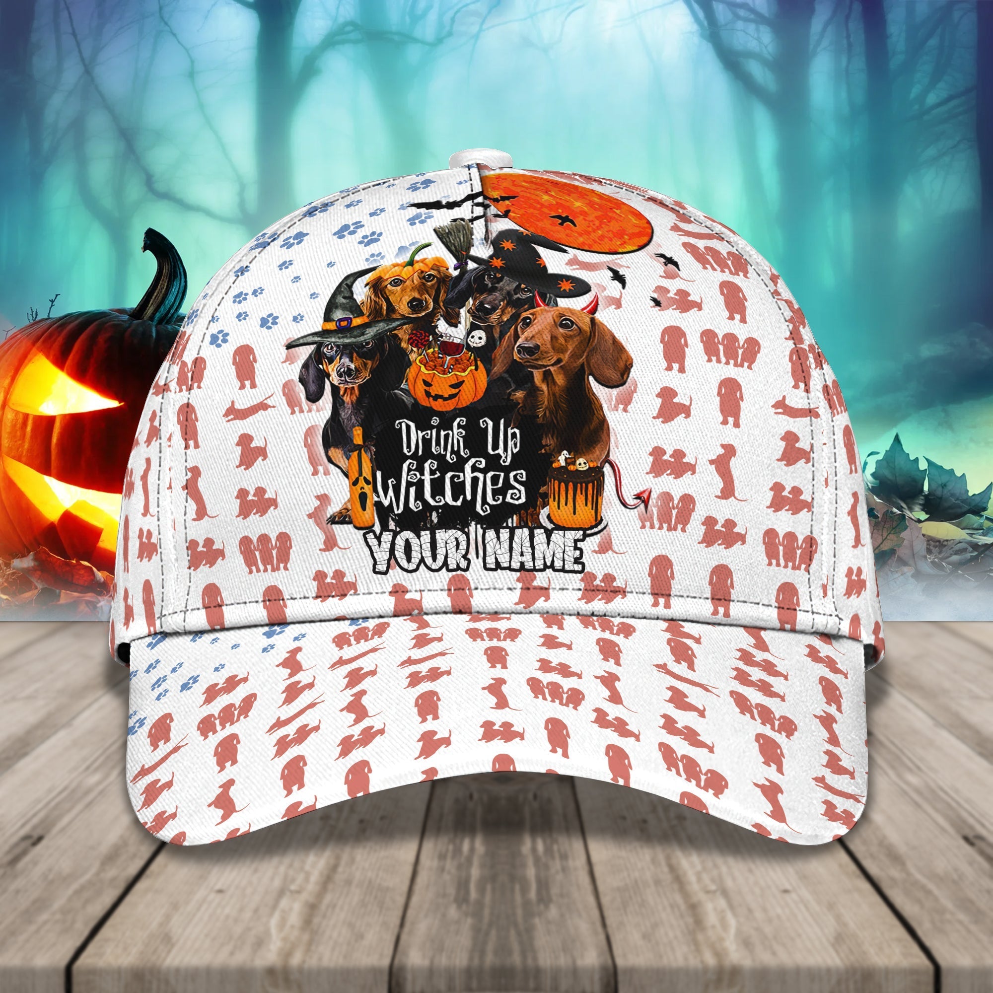 Custom Name Halloween Cap Hat For Dog Lover/ Drink Up Witches Halloween Hats