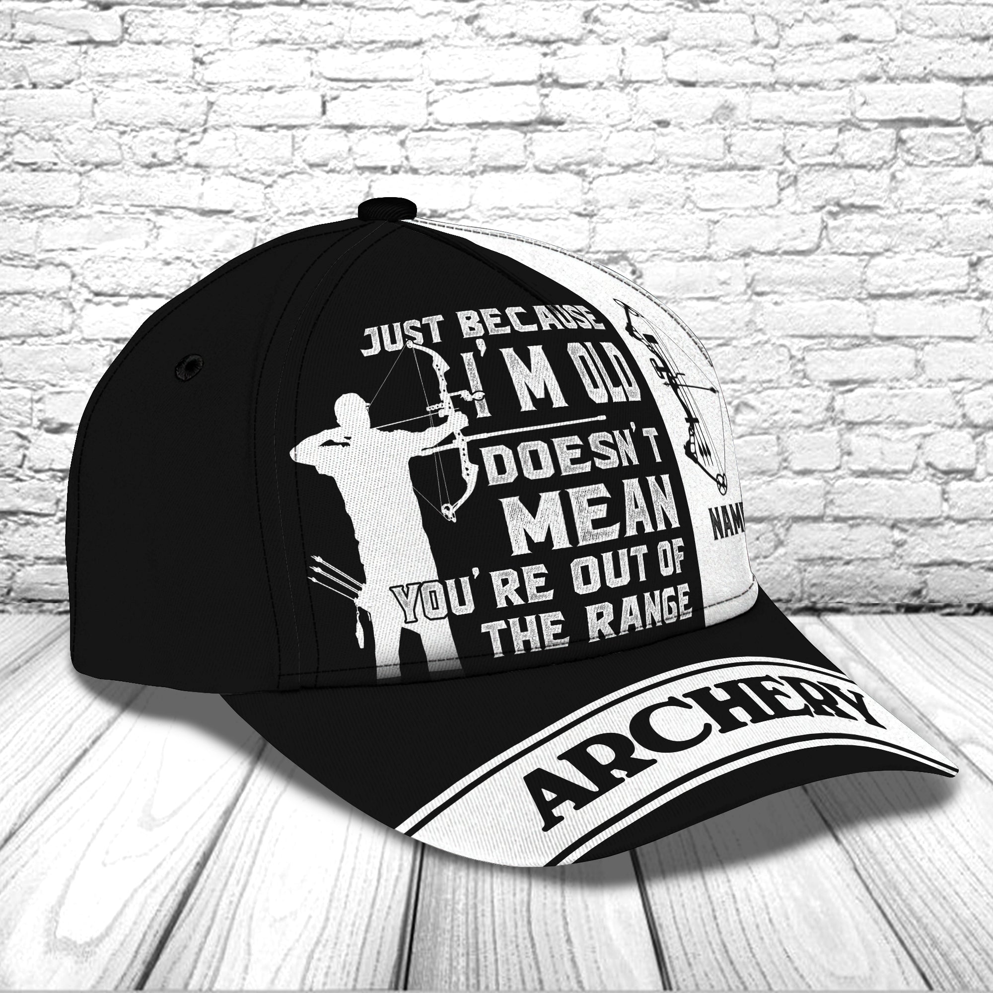 Personalized Name Archery Cap Hat/ Black and White Archery Cap/ Gift for Archer Cap