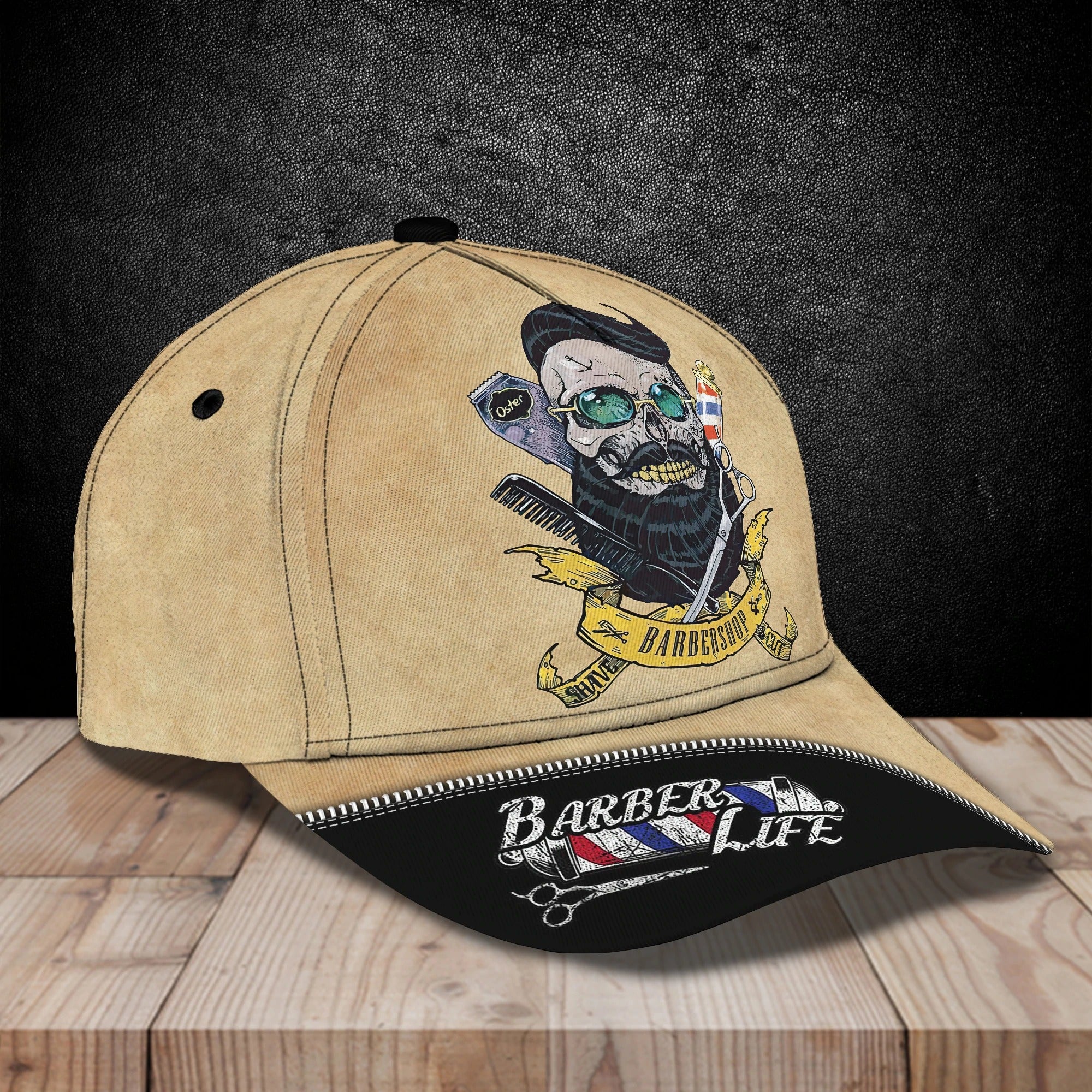 Customized 3D All Over Print Baseball Skull Barber Cap/ Barber Skull Cap Hat/ Cap For Barber Man