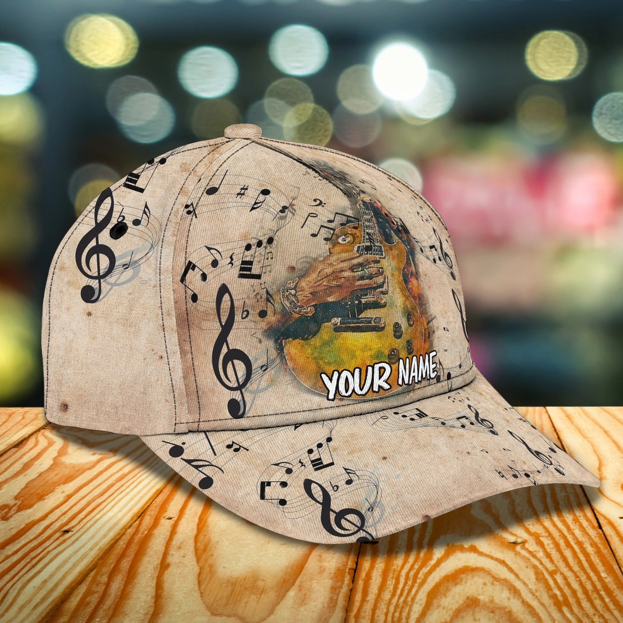 Personalized Baseball Wood Guitar Cap For Musican/ Guitarist Cap Hat/ Summer Travel Guitar Full Print Cap
