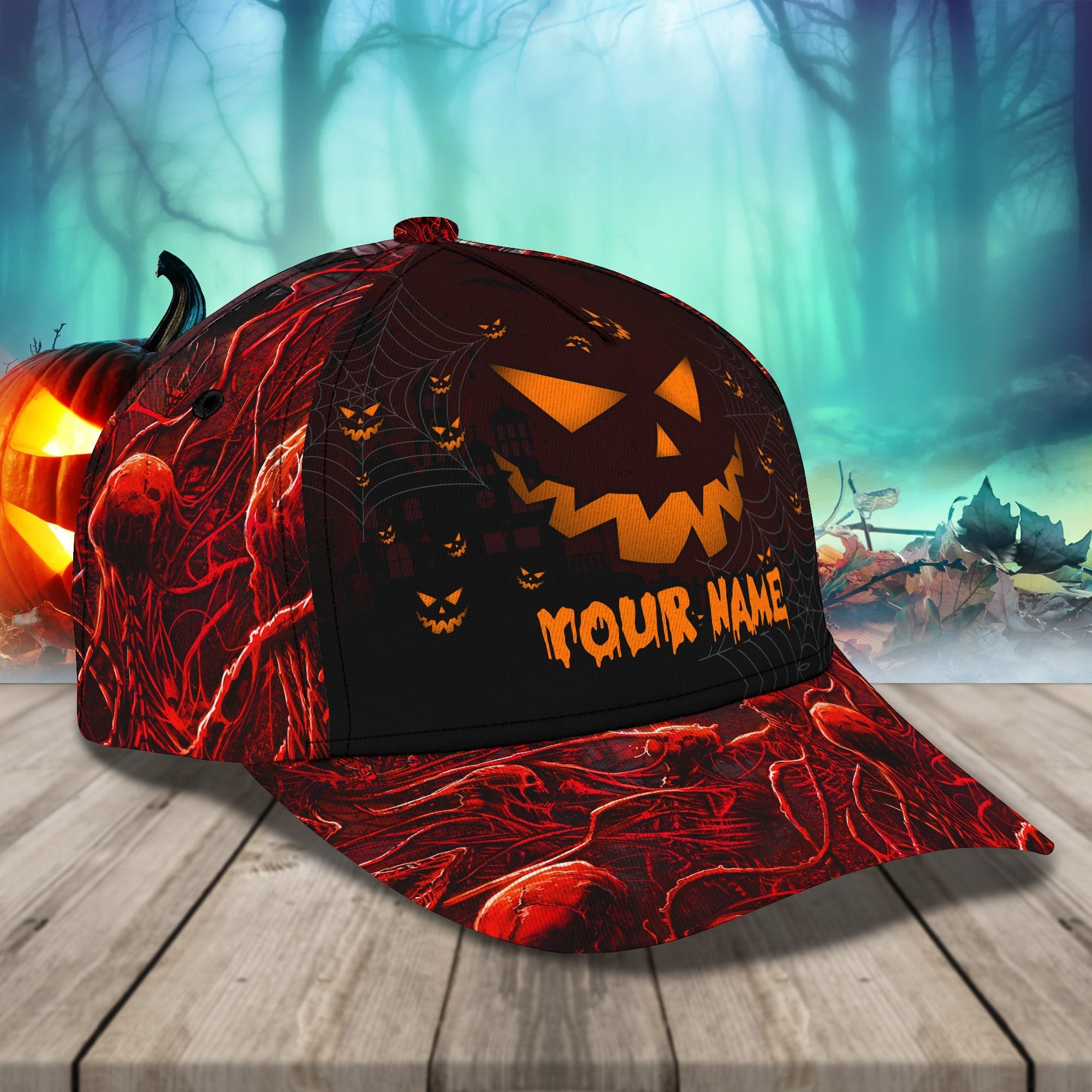 Pumpkin Halloween Hats Unisex Customizable Sayings Golf Hat 3d/ Cap with Adjustable Hat for Mens Womens