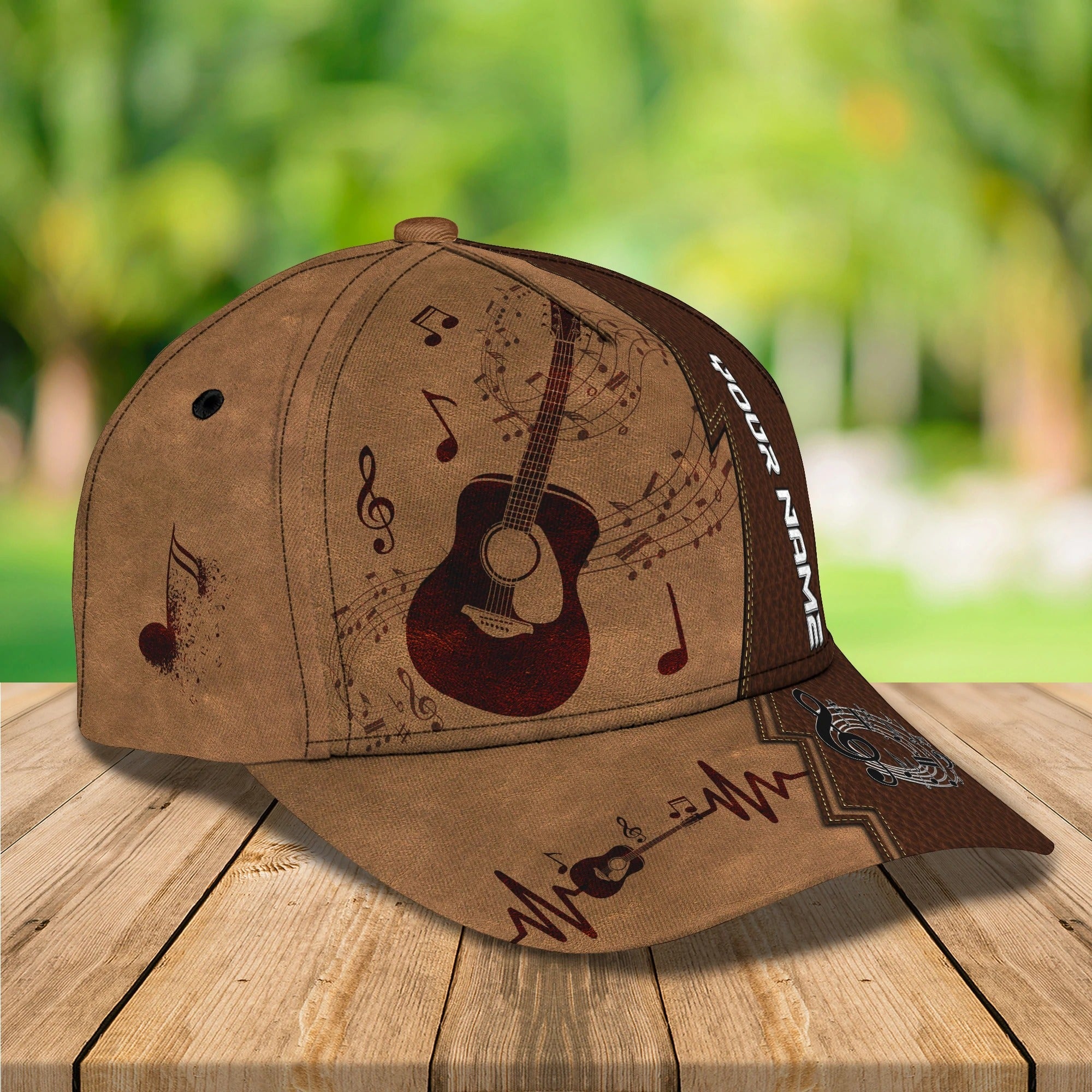 Baseball Guitar Cap Hat For Travel Summer/ Guitar Cap Leather Brown Pattern/ Best Gift To Guitarist