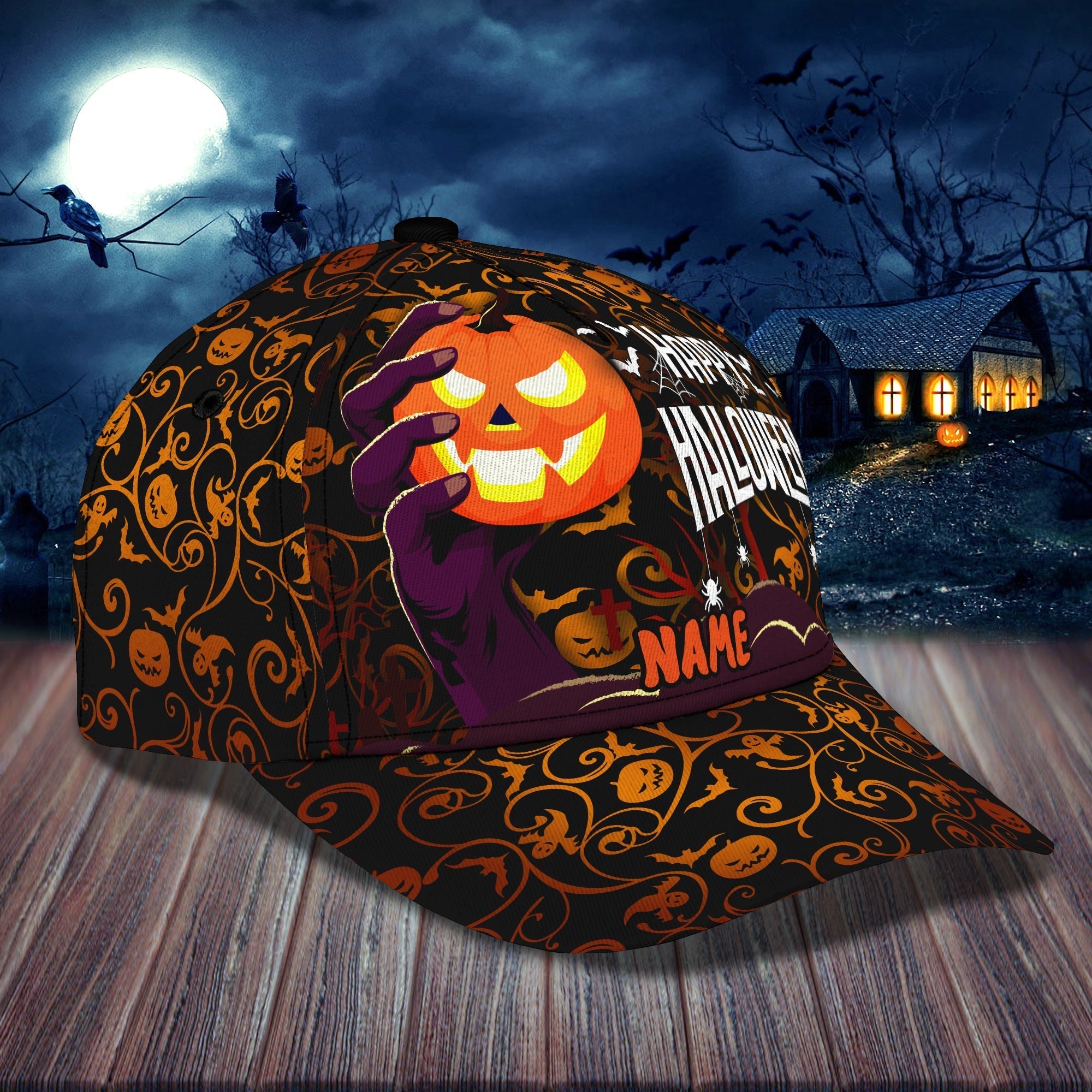 Happy Halloween Hat Personalized Letter Trucker Hat Print/ Hat with Adjustable Snap