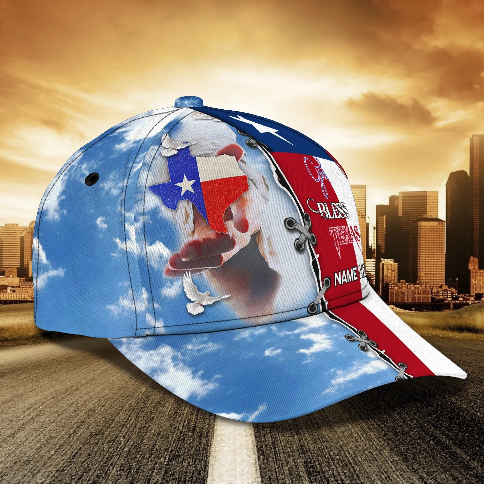 Personalized God Bless Texas 3D Full Print Baseball Cap/ Texas American Pride Cap Hat/ Texas Cap Hat