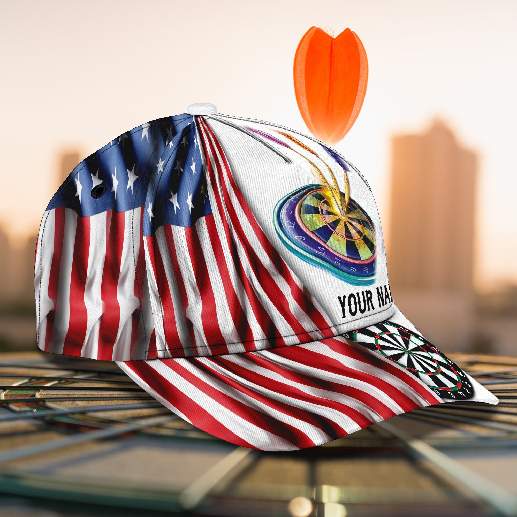 Personalized American Flag Full Print Dart Cap Hat For Men And Woman/ Flag Dartboard Classic Cap/ Gift for Dart Lover