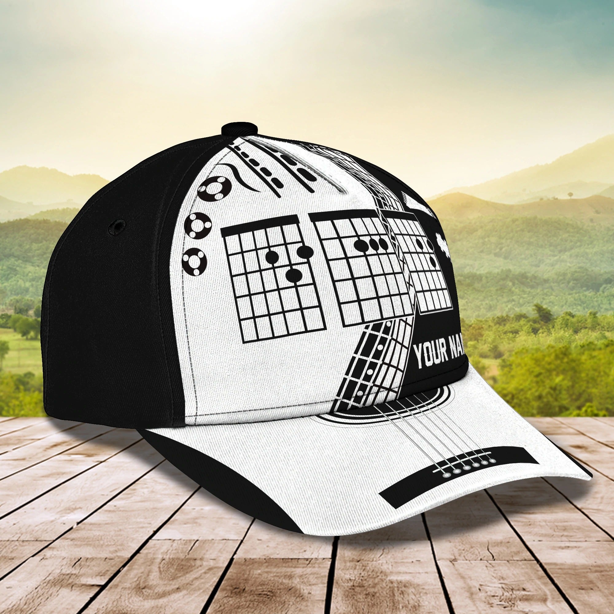 White And Black Guitar Cap Hat For Man/ Gift To Guitar Man/ Guitar Lover 3D Full Print Cap Hat