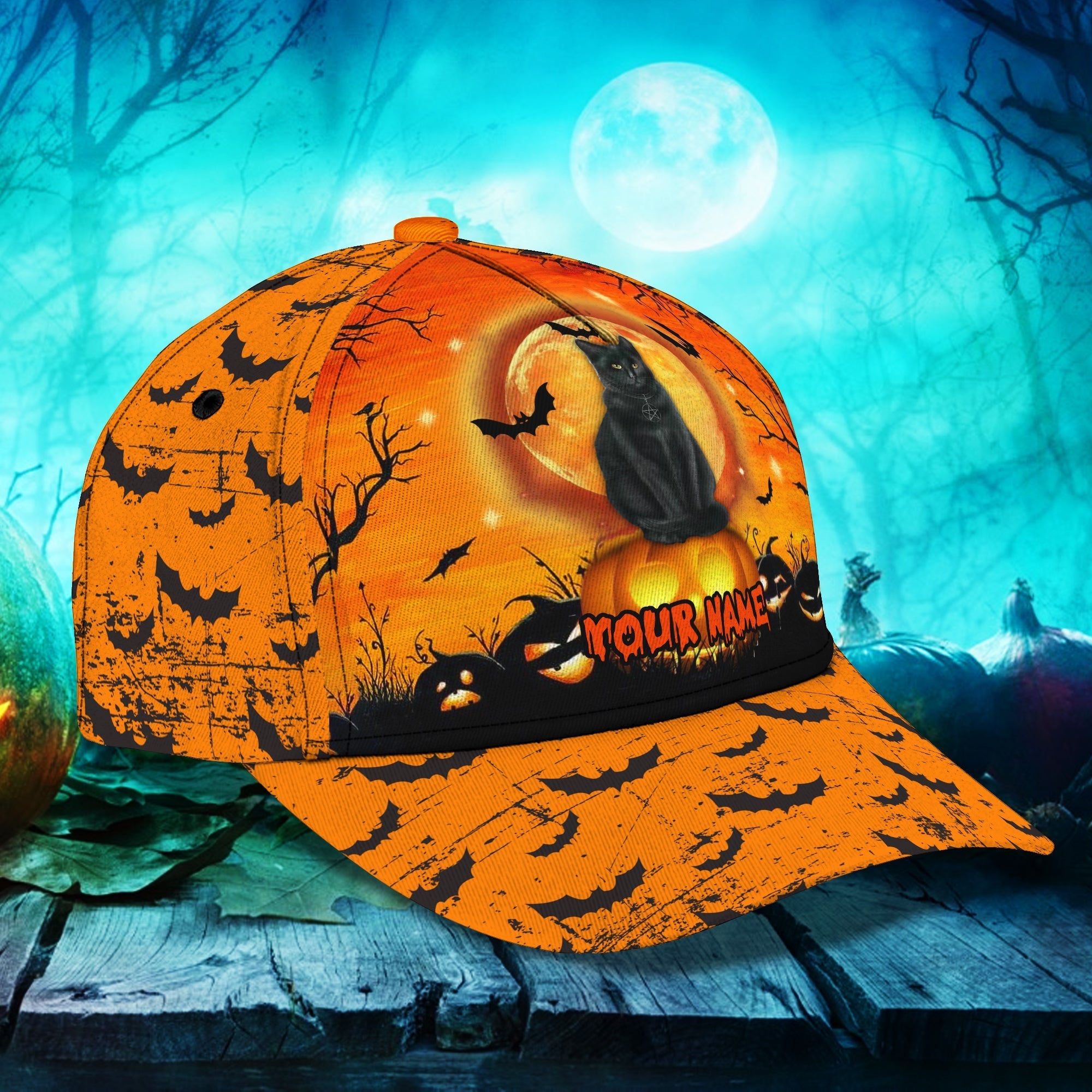 Halloween Cat Pumpkin Hats Unisex Customized Halloween Classic Cap Hat Men Women