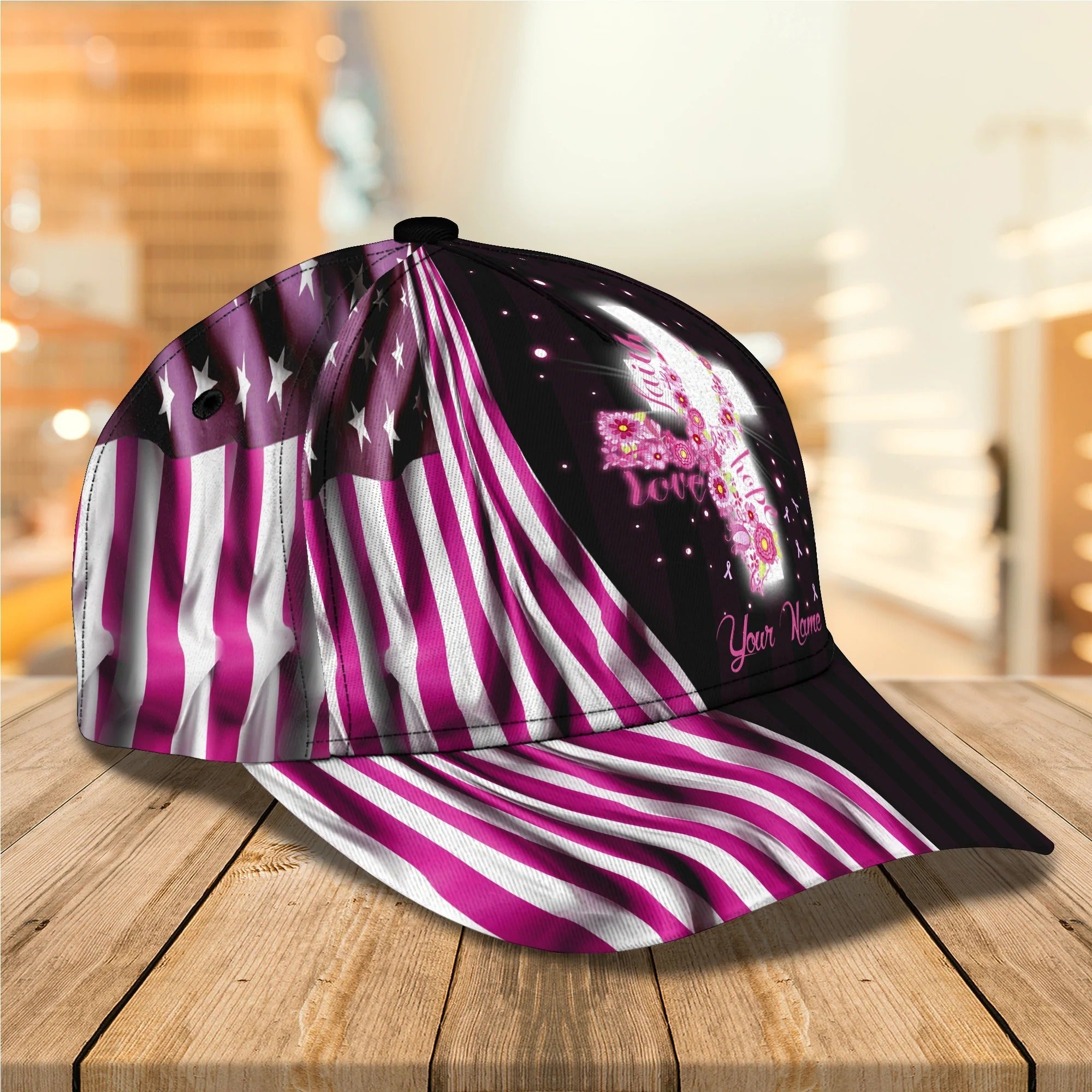 3D All Over Print Breast Cancer Awareness Baseball Cap Hat/ Custom Breast Cancer Gift