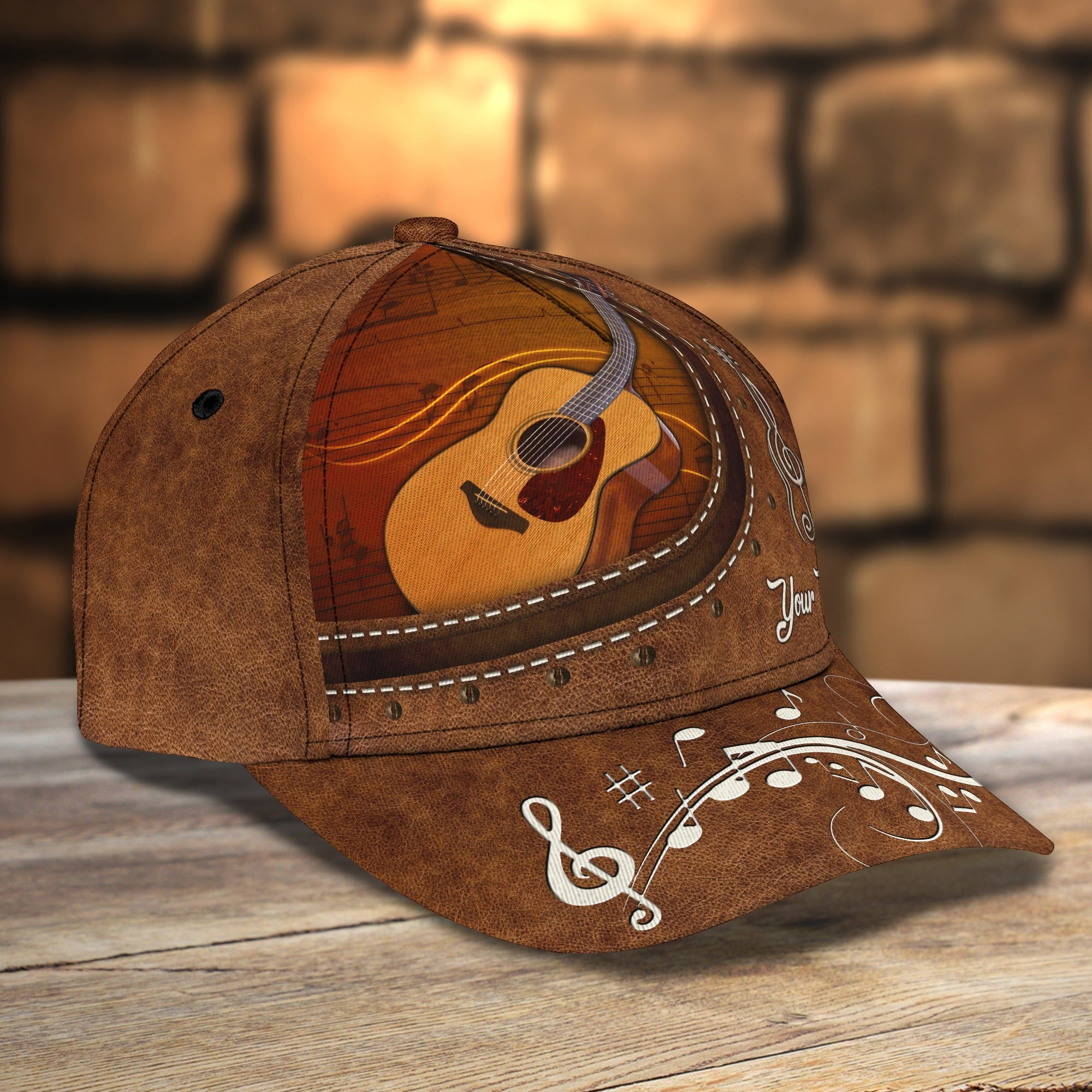 Personalized Baseball Guitar Cap Hat For Guitarist Man And Woman/ Guitar Wood Pattern Bright Summer Cap