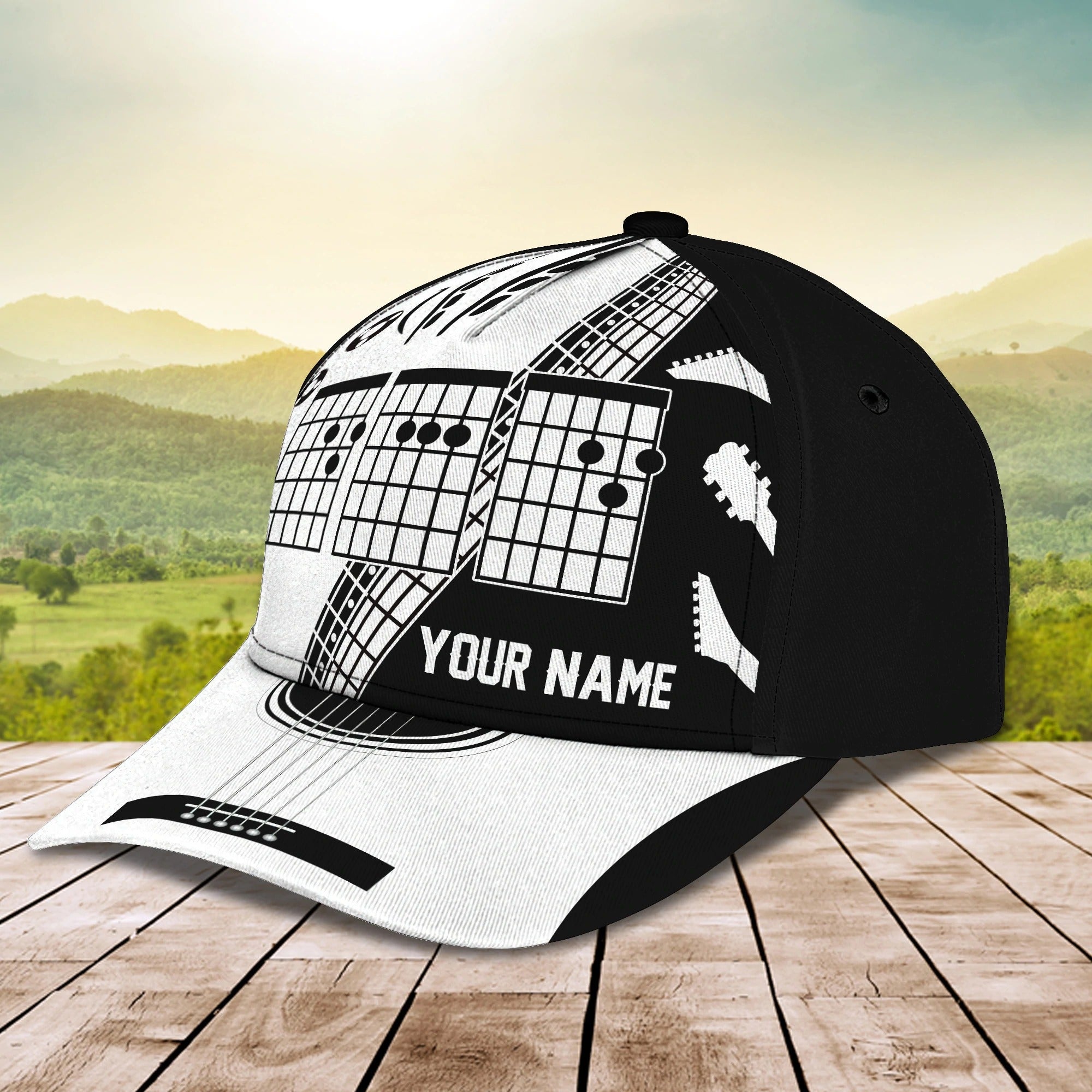 White And Black Guitar Cap Hat For Man/ Gift To Guitar Man/ Guitar Lover 3D Full Print Cap Hat