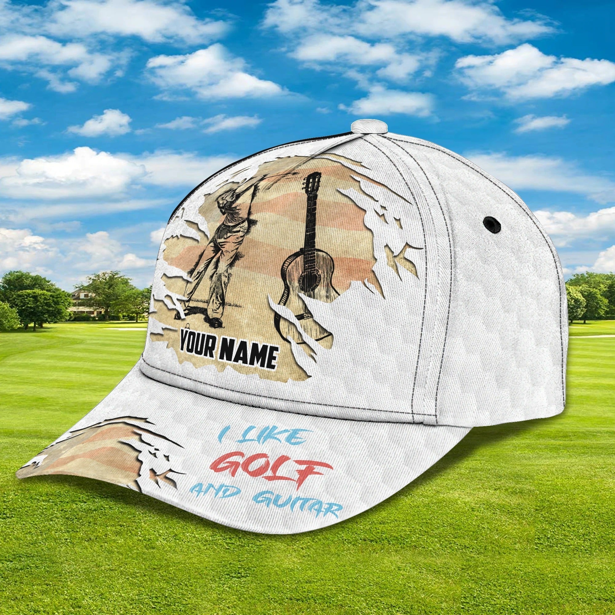 Custom With Name Baseball Cap For Golfer/ I Like Golf And Guitar 3D Cap Hat/ Golf Hat Mens