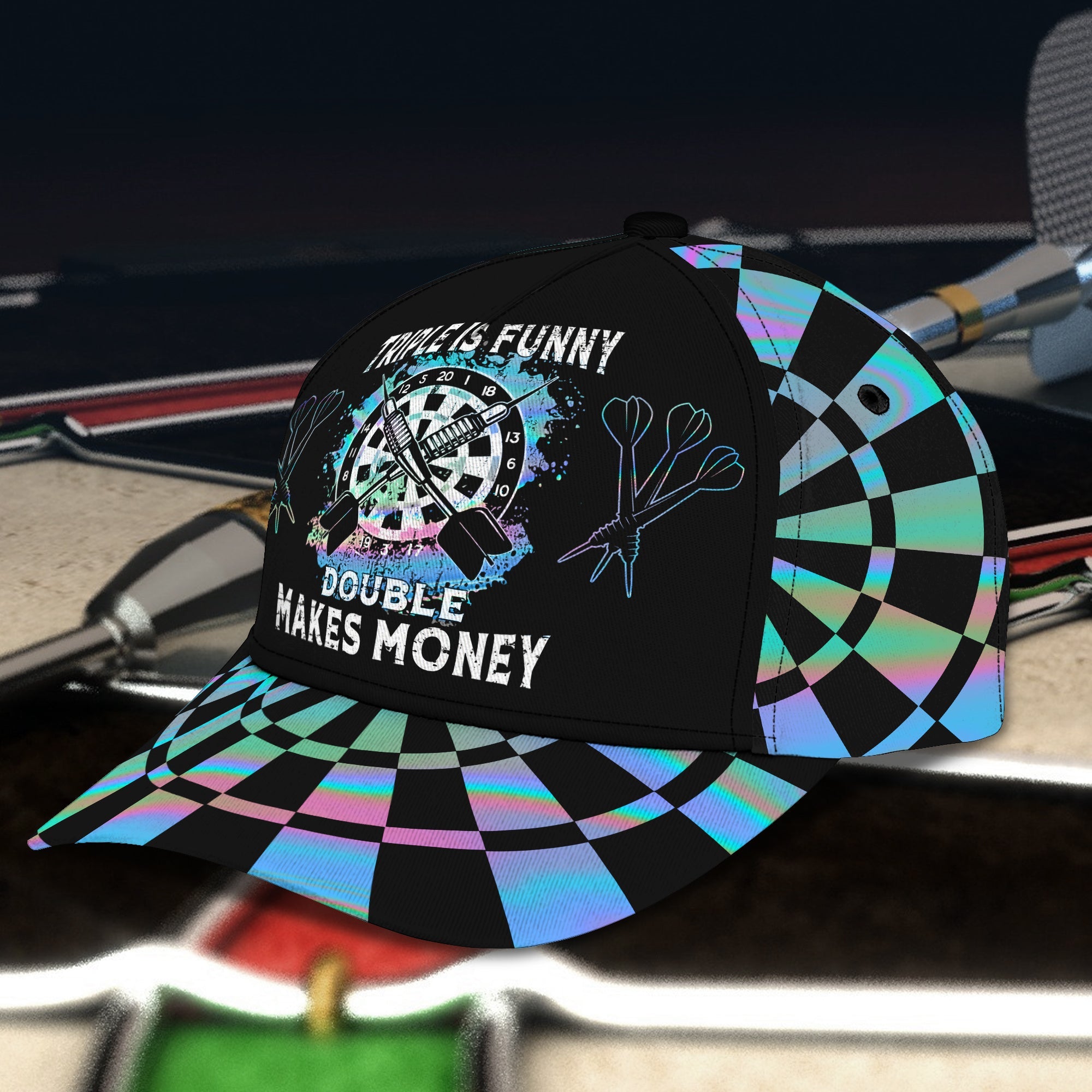 3D All Over Printed Dart Hologram Cap Hat/ Triple Is Funny Double Makes Money Dartboard Hat/ Gift for Dart Lover