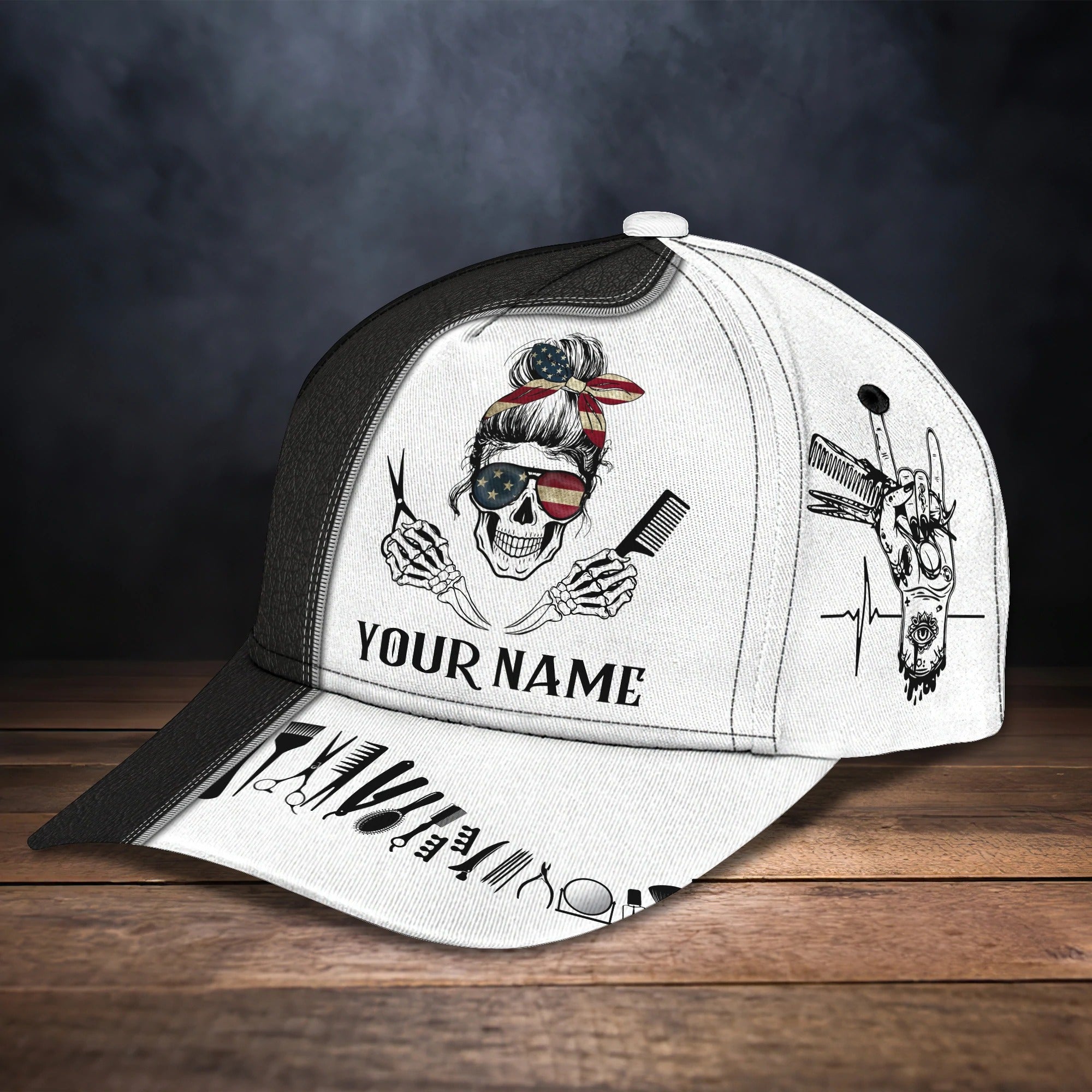Customized 3D All Over Print Baseball Skull Barber Cap/ Barber Skull Cap Hat/ Cap For Barber Man