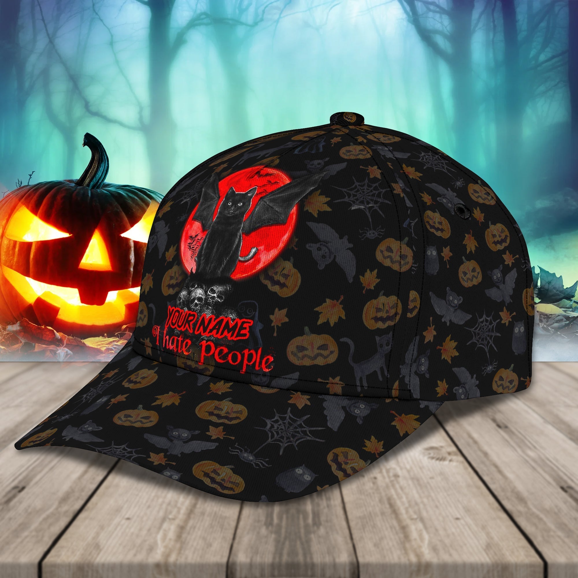 I Hate People Halloween Hats Customizable Fitted Hats/ Cap with Adjustable Hat for Mens Womens