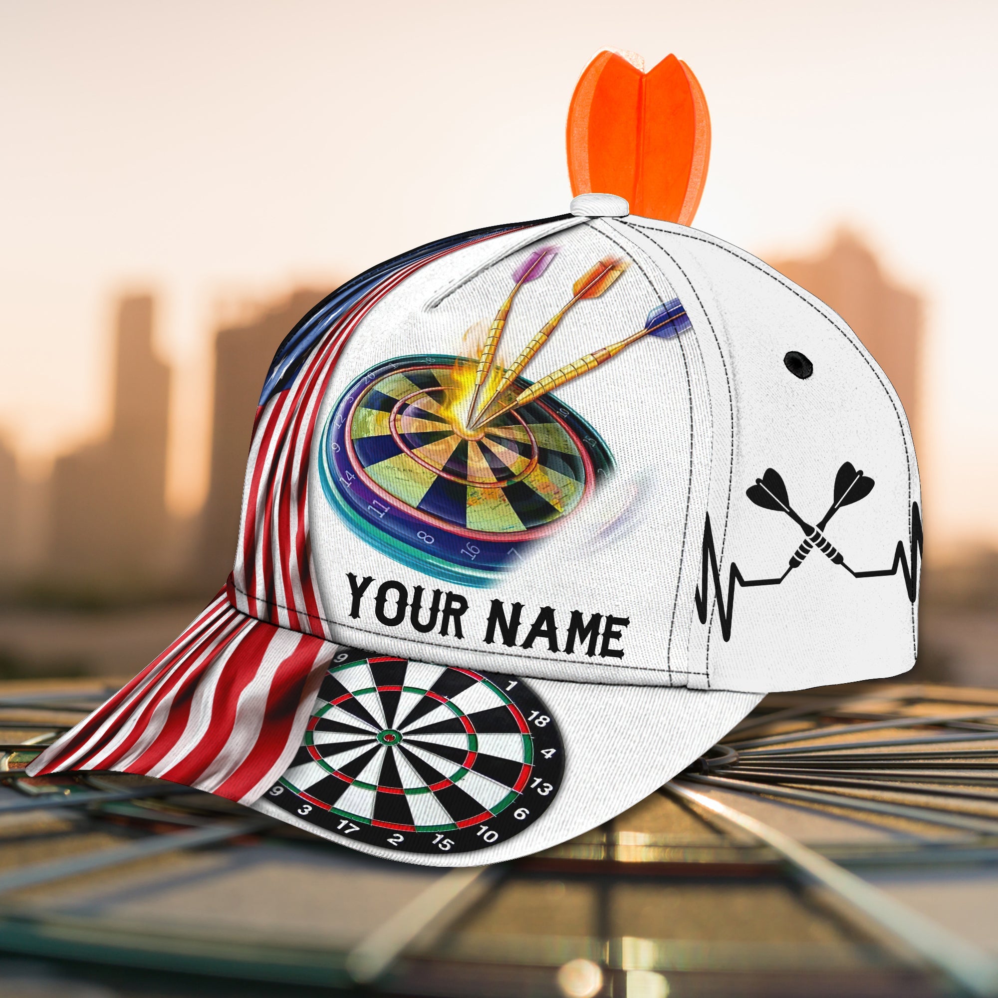 Personalized American Flag Full Print Dart Cap Hat For Men And Woman/ Flag Dartboard Classic Cap/ Gift for Dart Lover