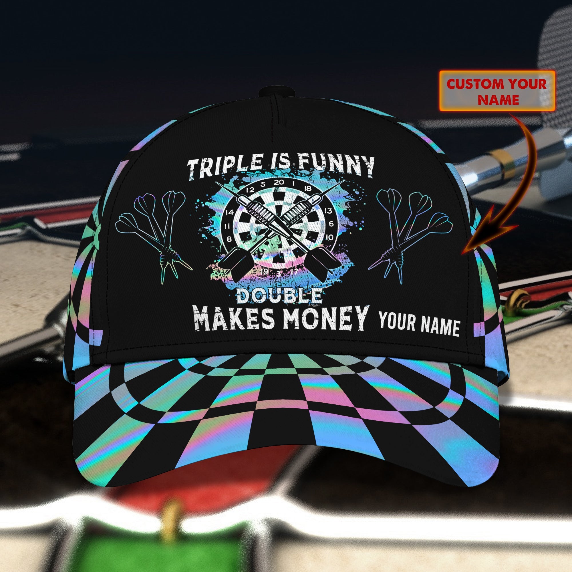 3D All Over Printed Dart Hologram Cap Hat/ Triple Is Funny Double Makes Money Dartboard Hat/ Gift for Dart Lover
