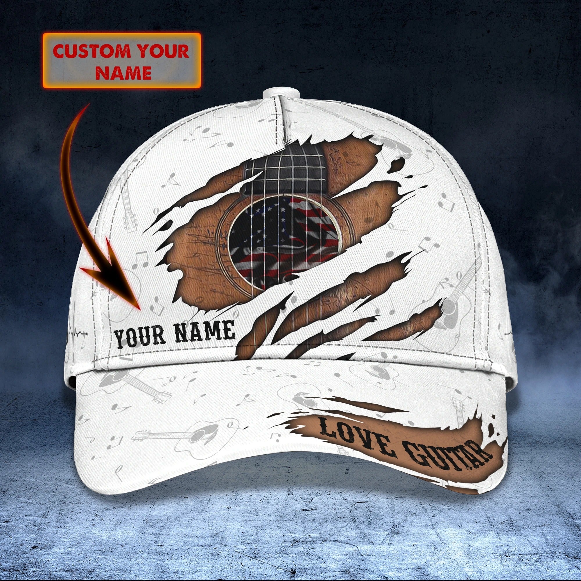 Custom With Name Baseball Full Print Guitar Cap For Men And Woman/ Birthday Gift For Guitar Lovers/ Guitar Cap Hat