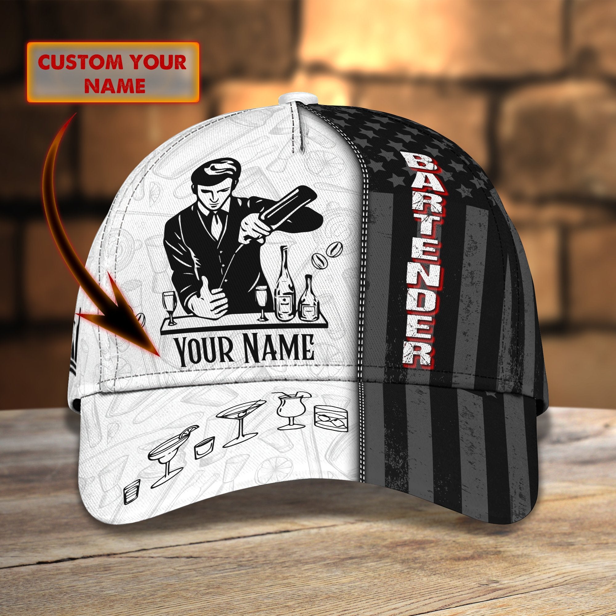 Personalized Bartender Cap/ Baseball Bartender Hat For Men/ Women/ Bartender Gifts