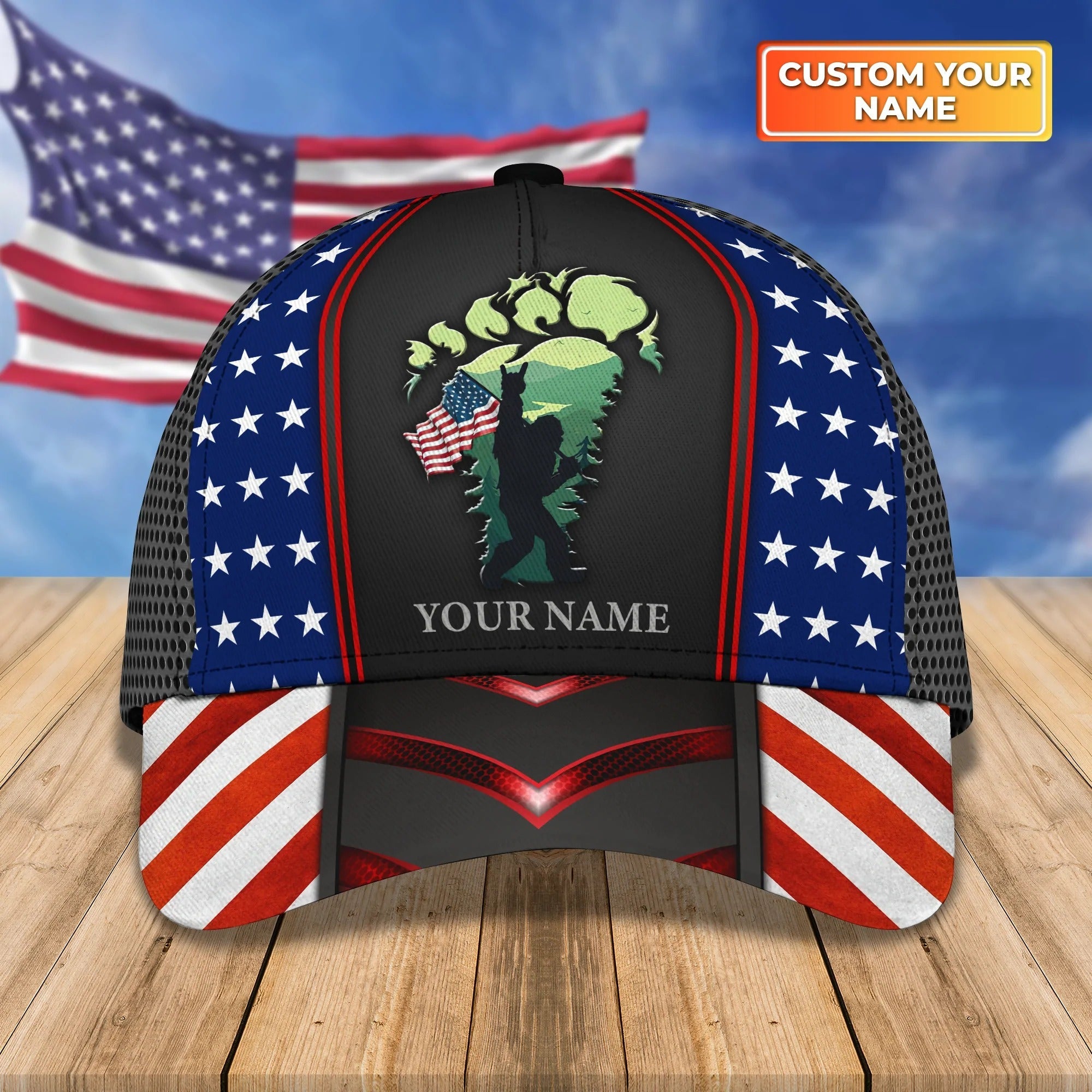 Customized With Name Bigfoot Camping Cap/ Big Foot Baseball Classic Cap Hat For Camper