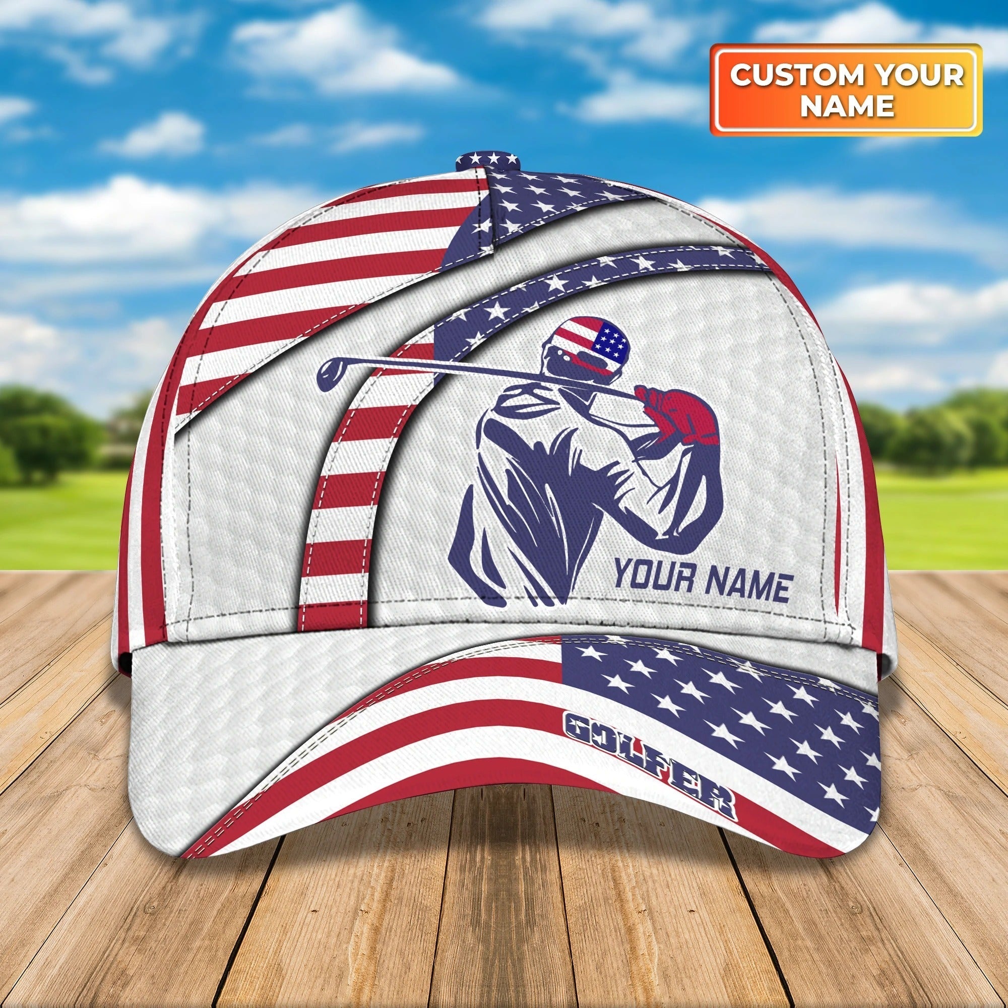 Custom Mens Golf Cap 3D/ Full Printed Caps For Golf Mens/ Cap For Him/ Golf Caps In American Flag