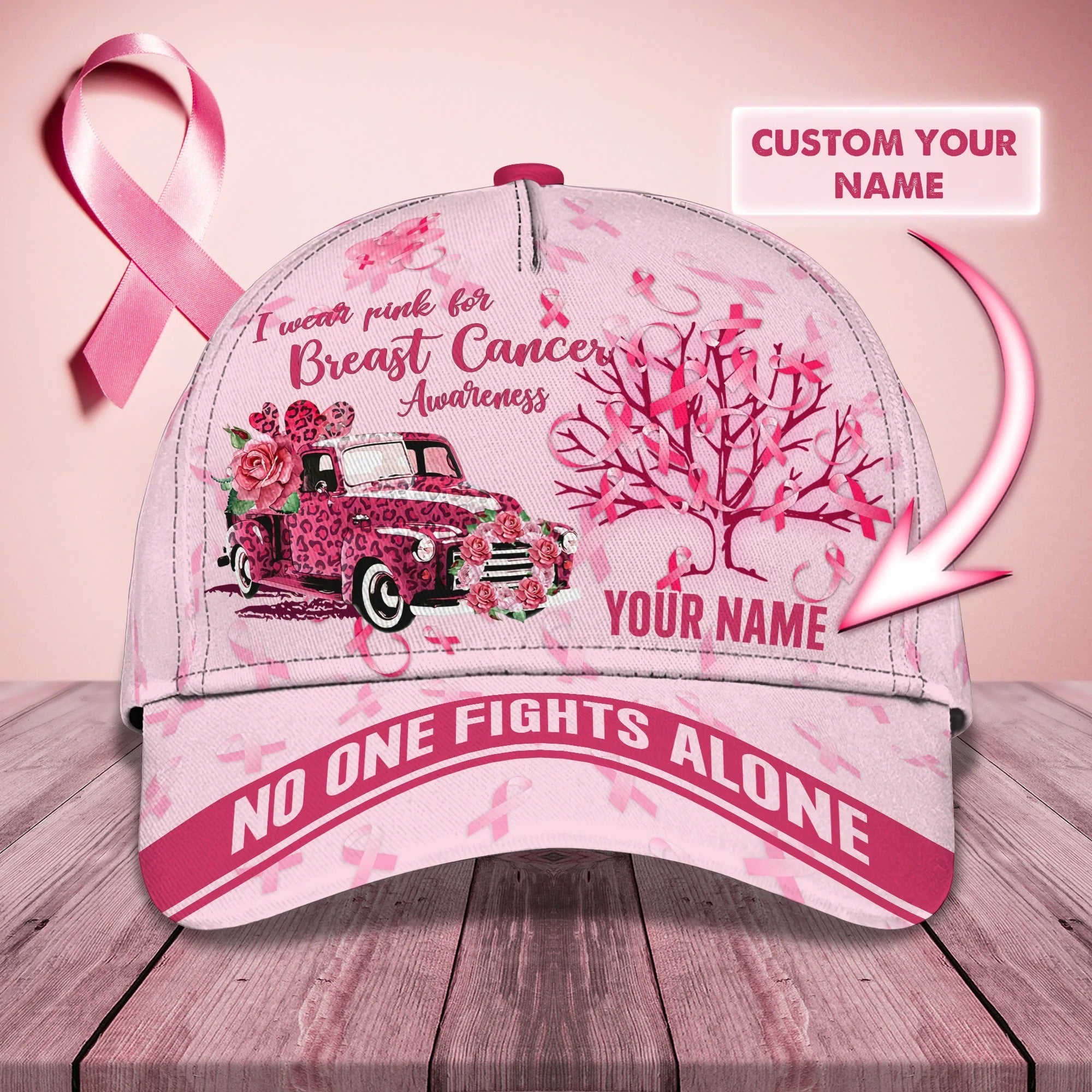 Custom Name Cap Hat For Breast Cancer Women/ Breast Cancer Awareness Baseball Cap Hat