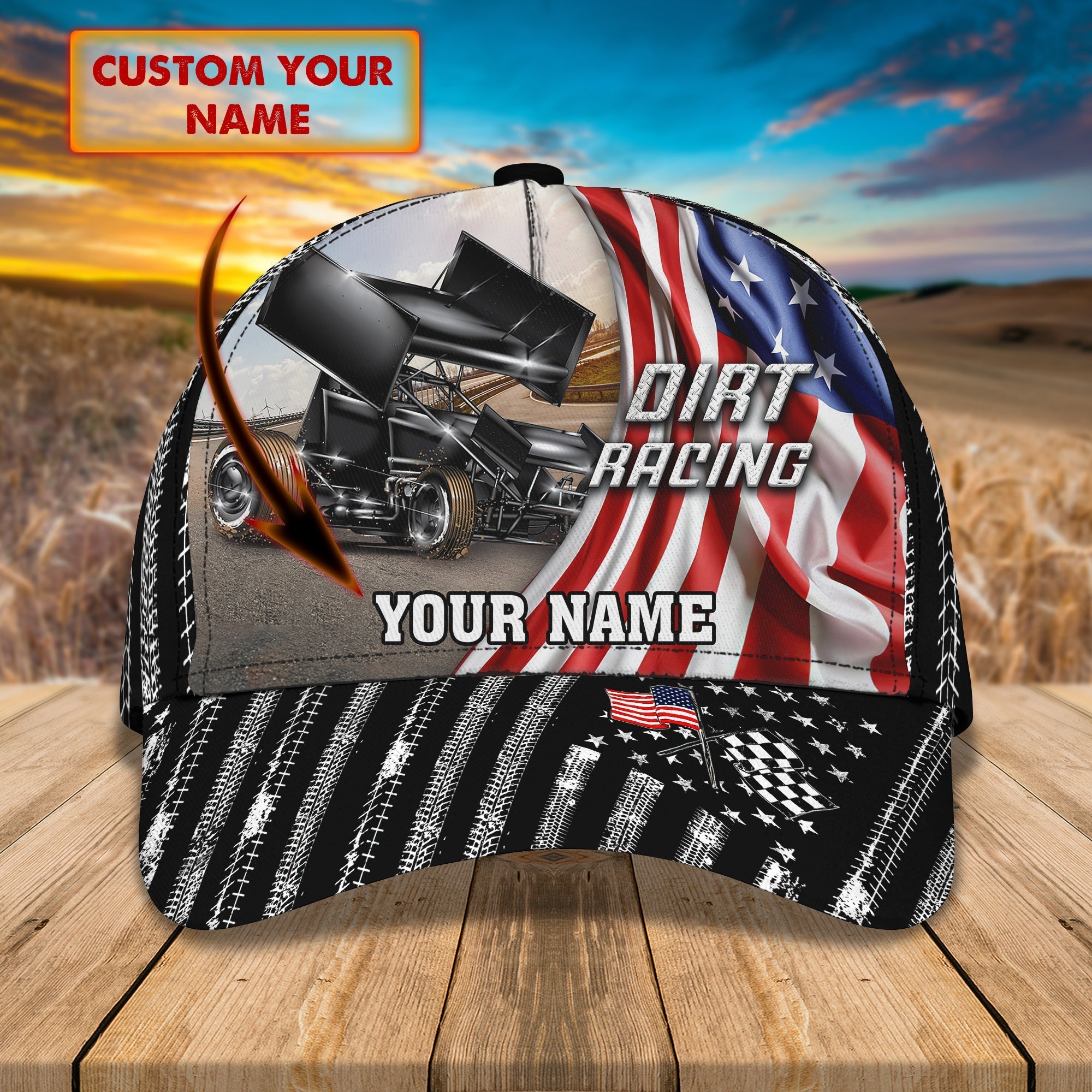 Personalized With Name Dirt Racing 3D Classic Cap Hat/ Racing In Usa Flag Baseball Cap Hat