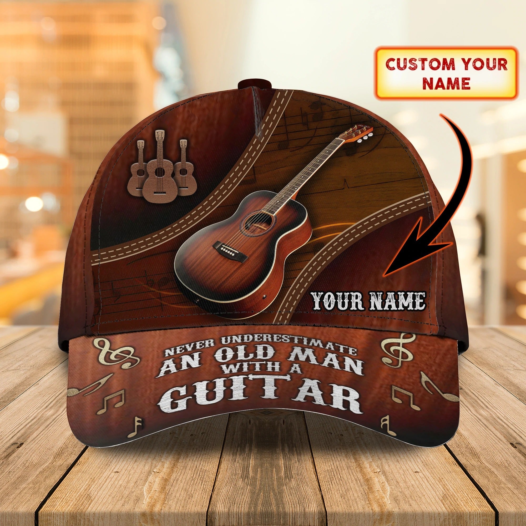 Custom With Name A Baseball 3D Cap Hat/ Never Underestimate An Old Man With A Guitar/ Guitarist Gifts