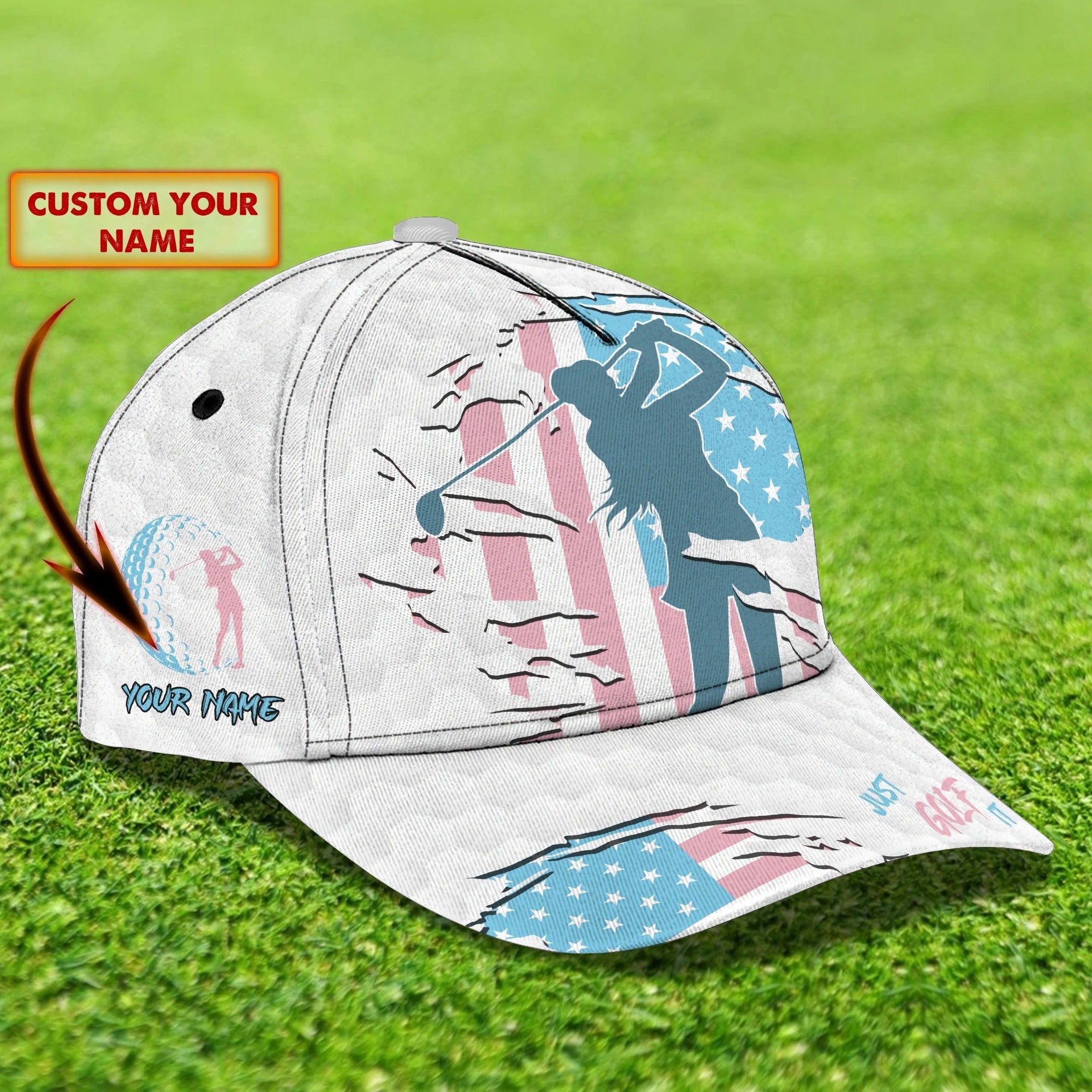 Personalized 3D Full Printed Cap For Girl Love Golf And Dog/ 3D Golf Cap Hat For Her