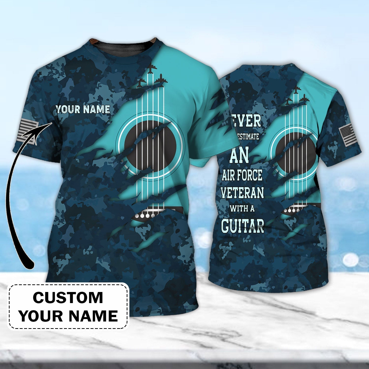 Never Underestimate An Air Force Veteran With A Guitar 3D T Shirt/ Sublimation Shirts For Guitar Lovers