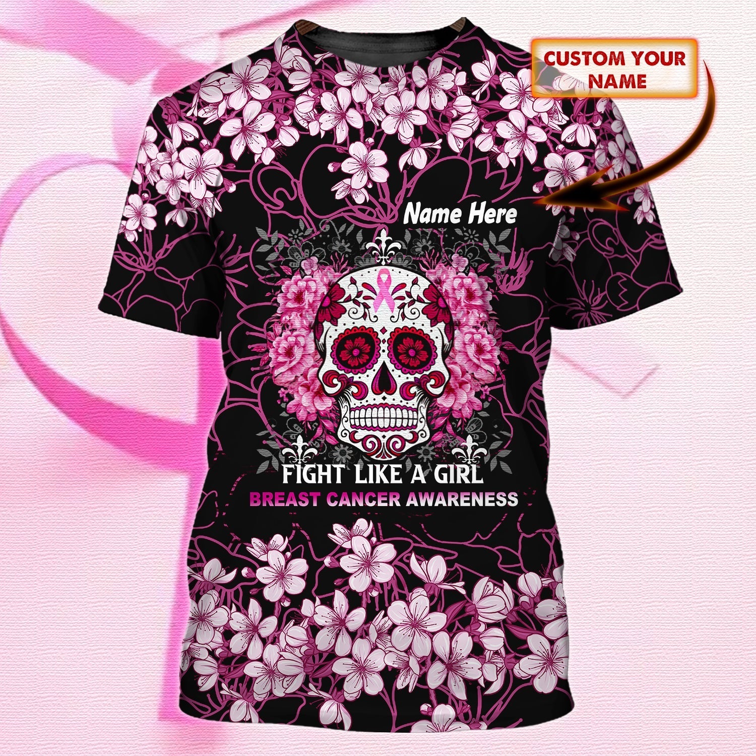 Personalized Name 3D T Shirt For Breast Cancer