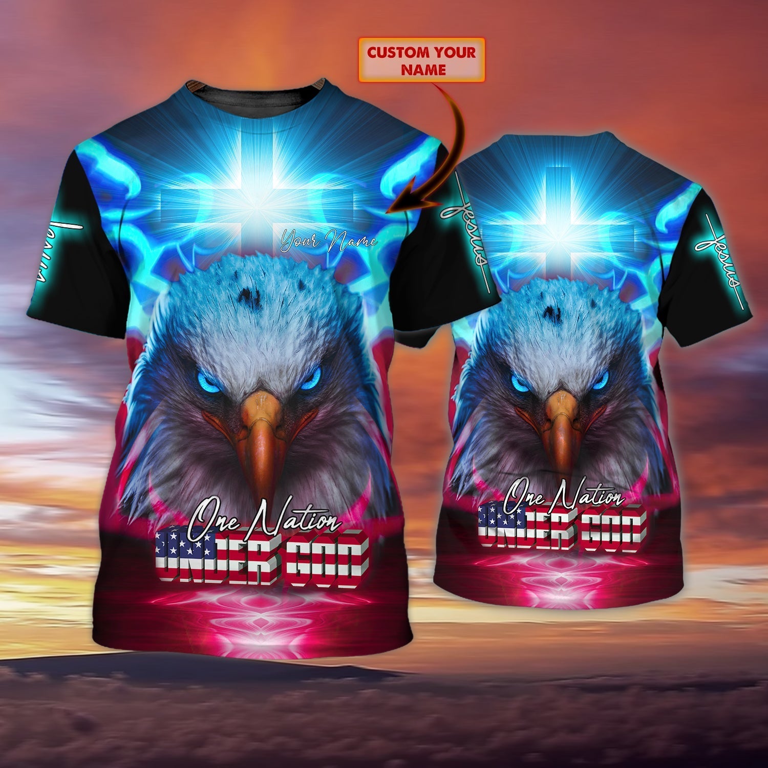 Personalized With Name Eagle American 3D Tshirt/ One Nation Under God 4Th Of July Sublimation Shirts