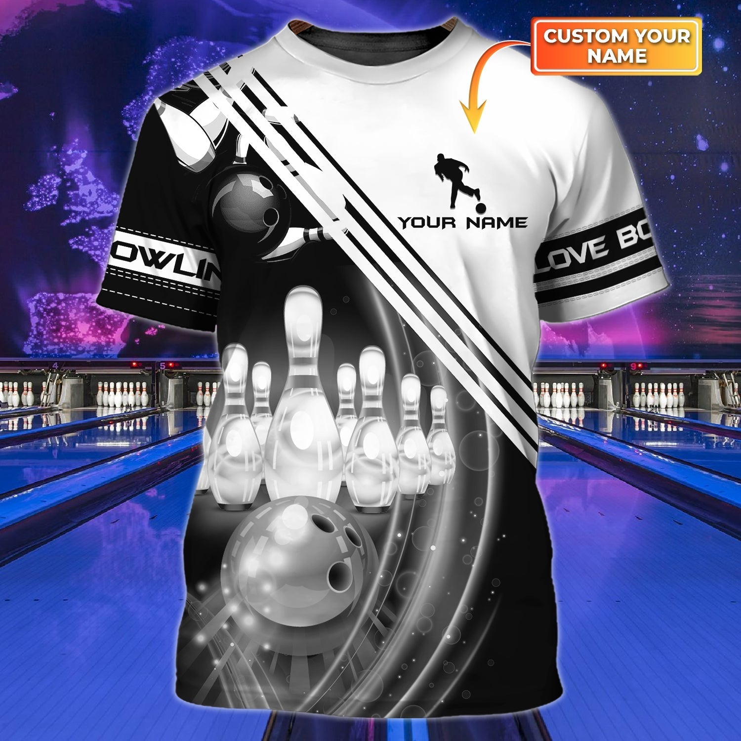 Customized Black And White Bowling Shirt/ Men''S Bowling Shirt/ Bowling T Shirt