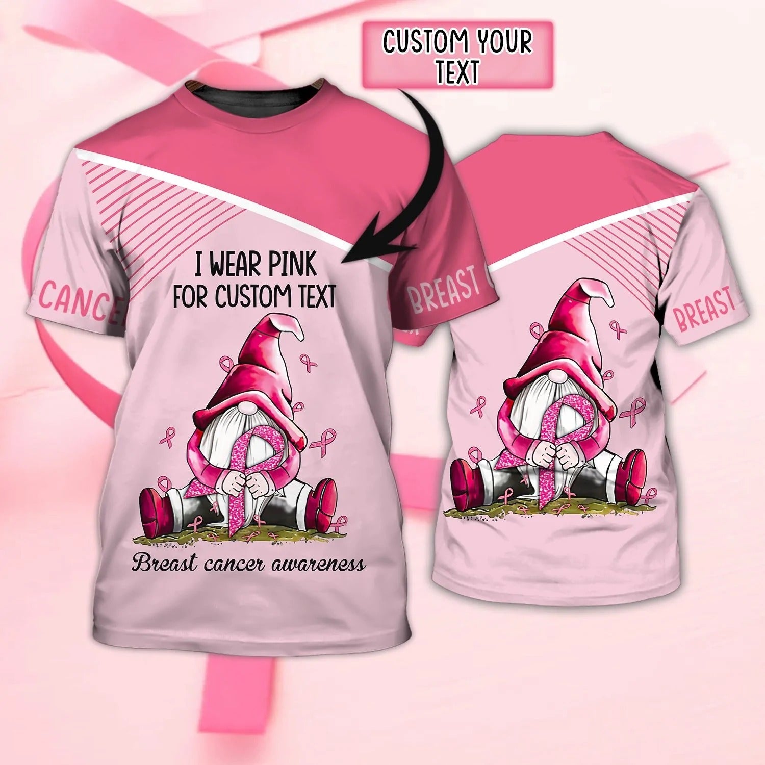 Custom Breast Cancer Gnome T Shirt For Men Women/ Breast Cancer Awareness Gift For Her