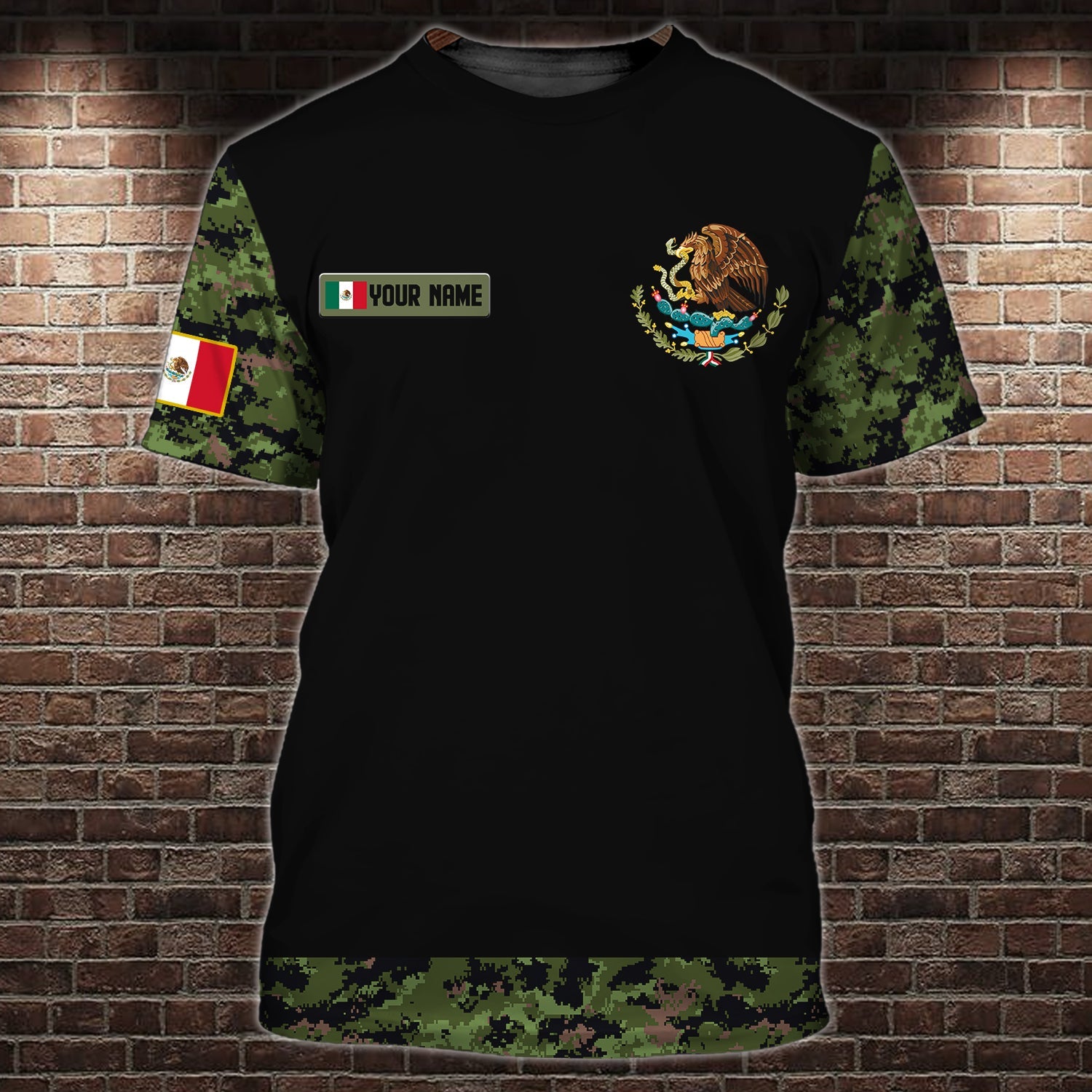 Customized Your Name Mexico Camo Pattern Flag T-Shirt For Men/ Mexico Shirt