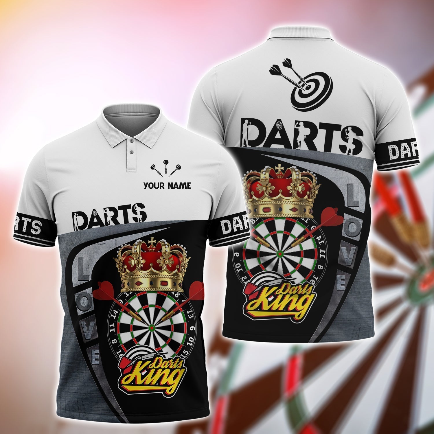 Personalized Love Dart Polo Shirt/ Custom Name King Of Dart Shirt/ Crown Dart Player