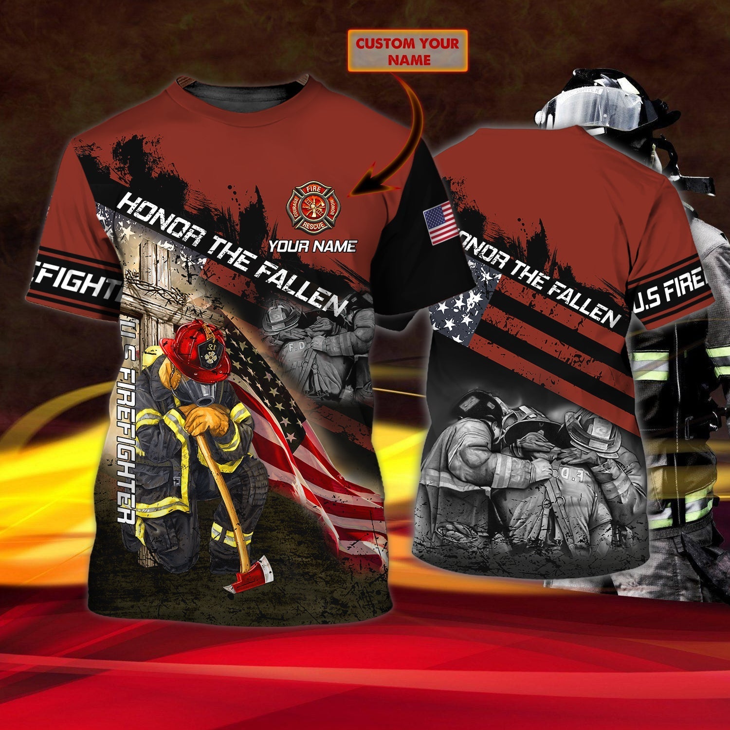 Custom Name 3D All Over Print Firefighter Shirt/ Honor The Fallen/ Fire Man Best Gifts/ Firefighter Shirt