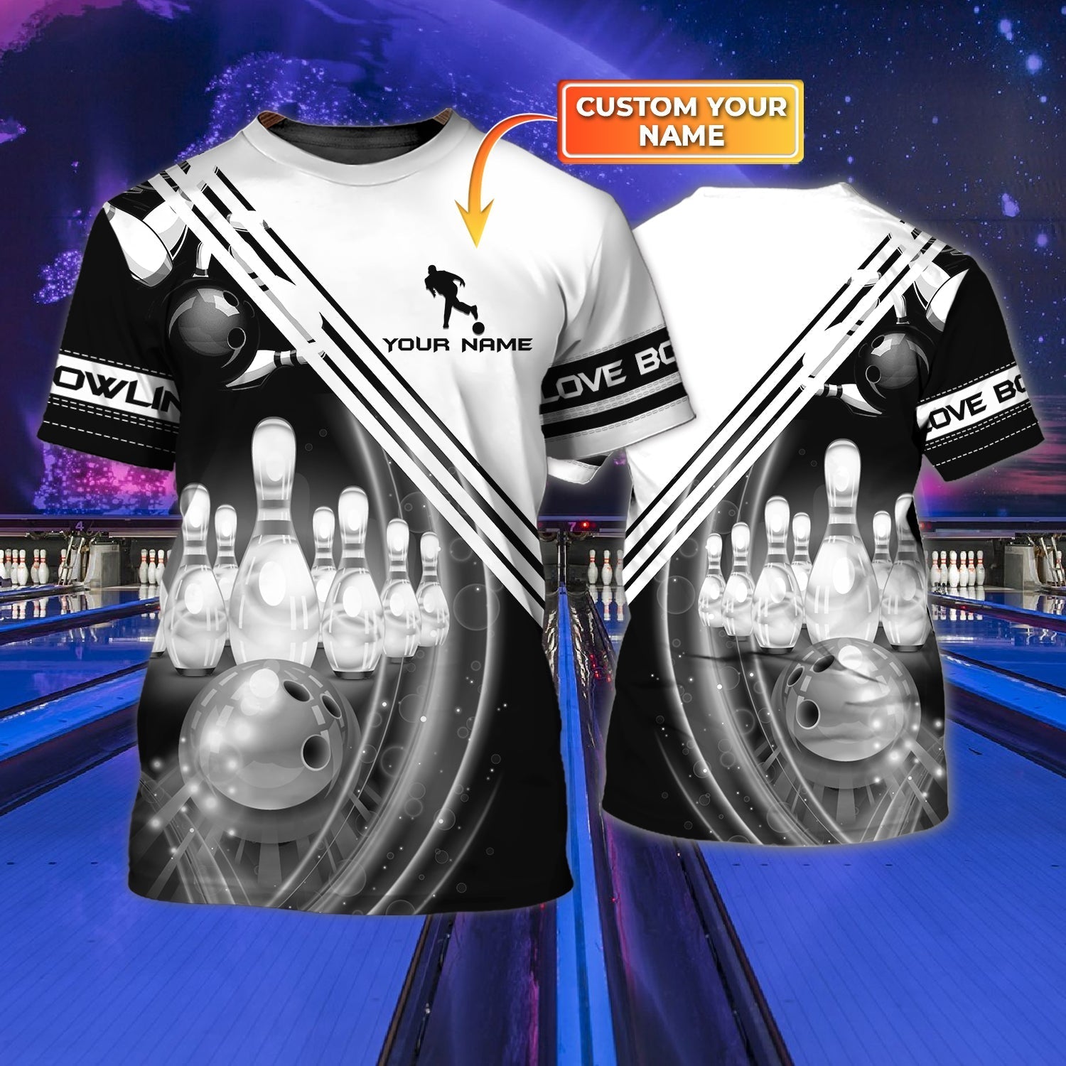 Customized Black And White Bowling Shirt/ Men