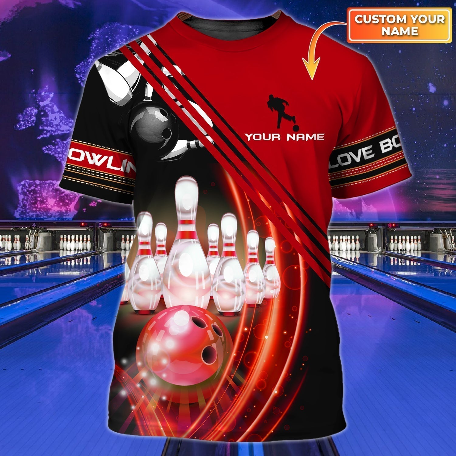 Personalized With Name Red Bowling T Shirts/ Custom 3D Bowling Shirts/ Gift For Bowling Lover