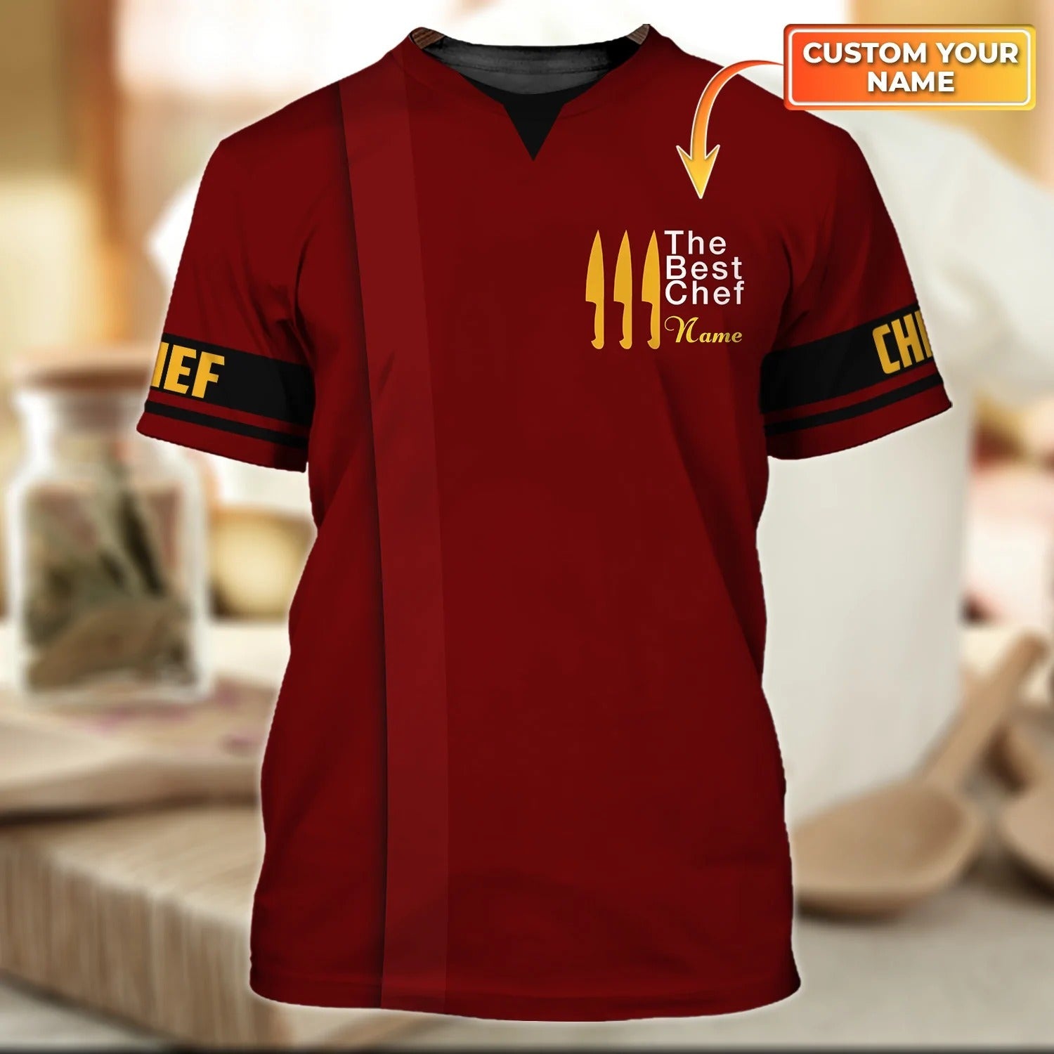 Custom Name 3D Full Printed Red Shirt For Chef/ The Best Chef T Shirt/ Chef Shirts