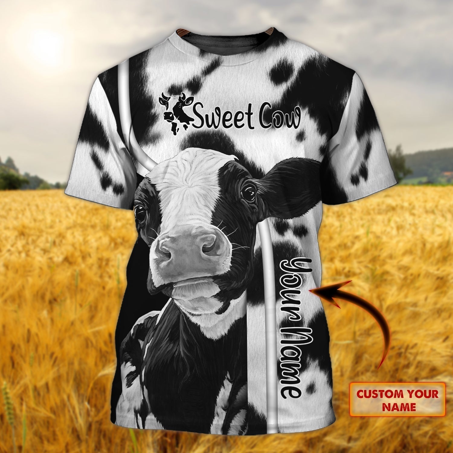 Personalized Sweet Cow 3D Full Print Shirt/ Cow T Shirt/ 3D Shirt With Cow Pattern/ Cow Lover Gifts