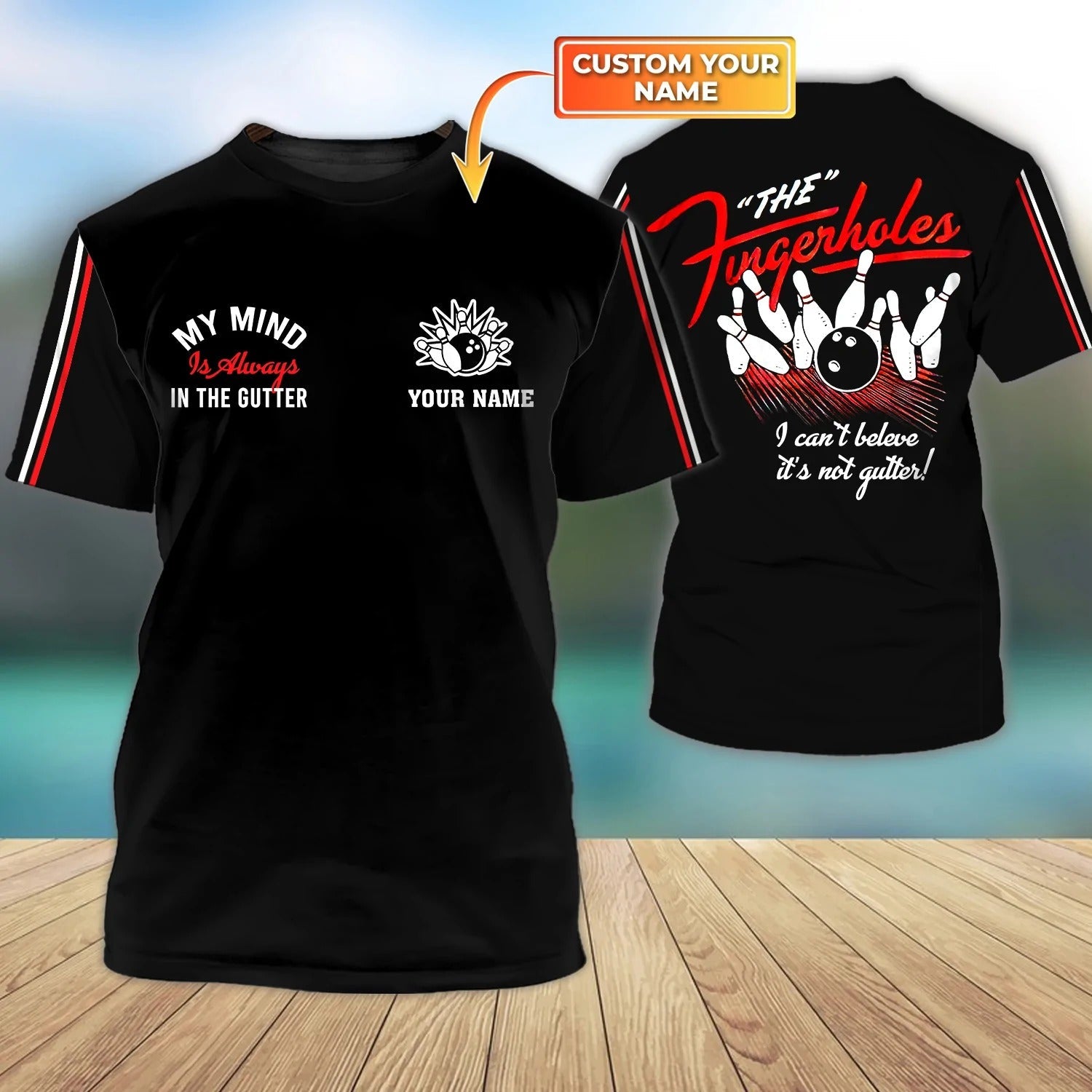 Custom Name Black T Shirt For Bowling Player/ My Mind In The Gutter/ Bowling Shirts Men Women