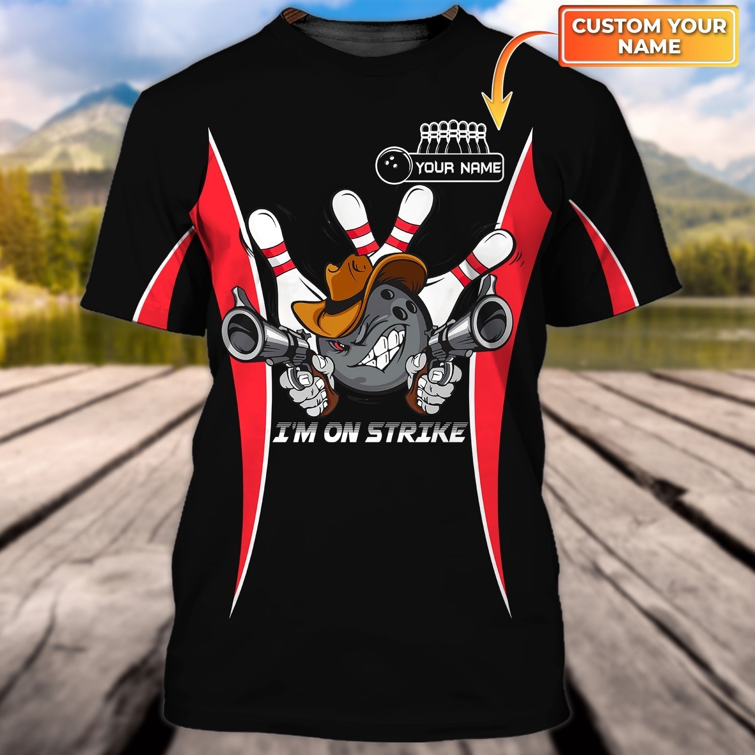 Personalized 3D All Over Printed Black Bowling T Shirt/ I''M On Strike Bowling Shirts/ Funny Bowling Shirts